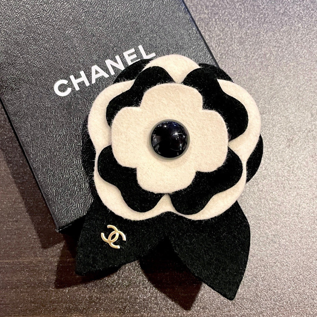 Used Black Chanel Rare Vintage Black Leather Camellia Flower