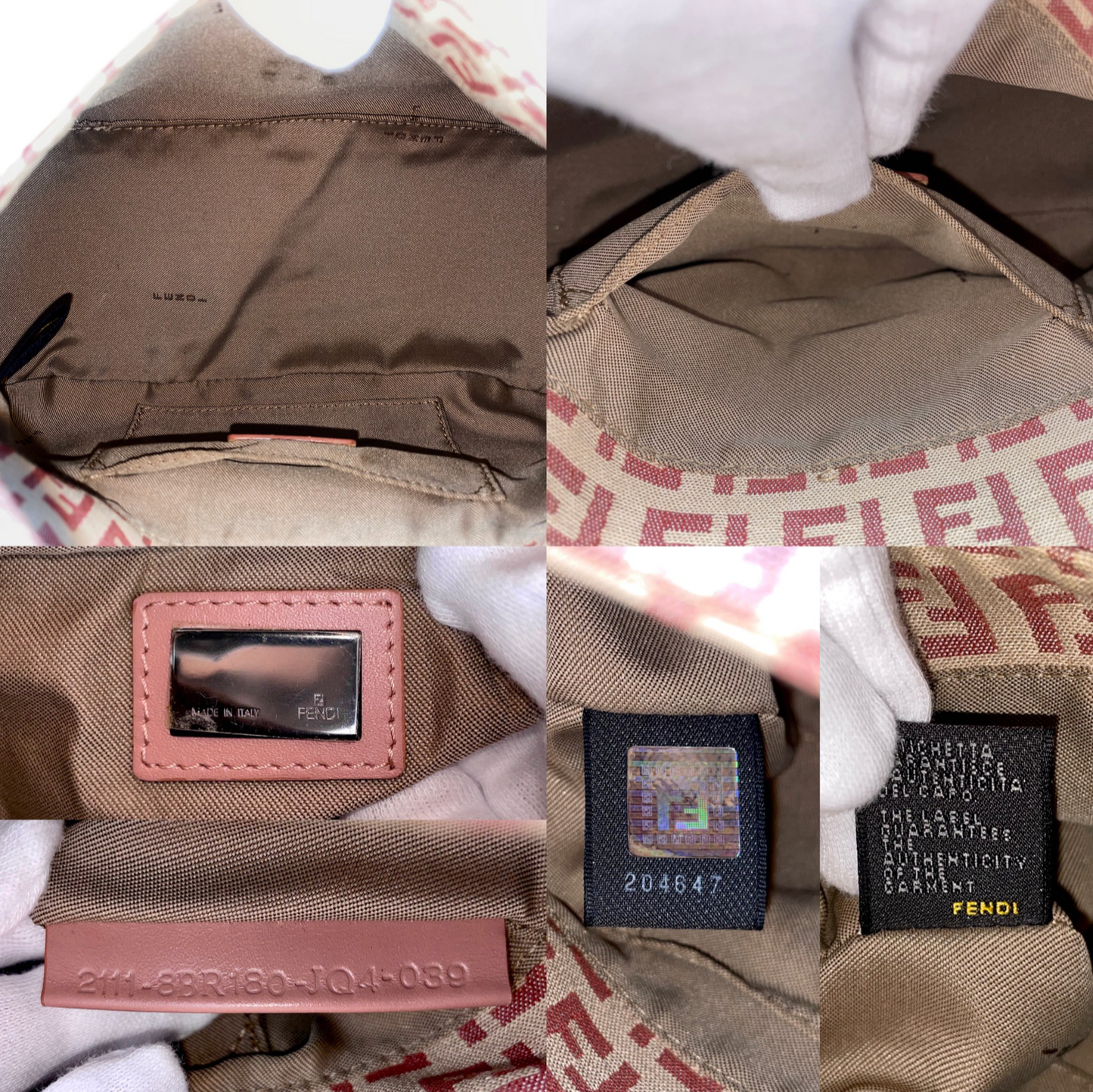 RARE☆☆☆FENDI Zucchino Mini Mamma Baguette Shoulder Bag Pink & Beige