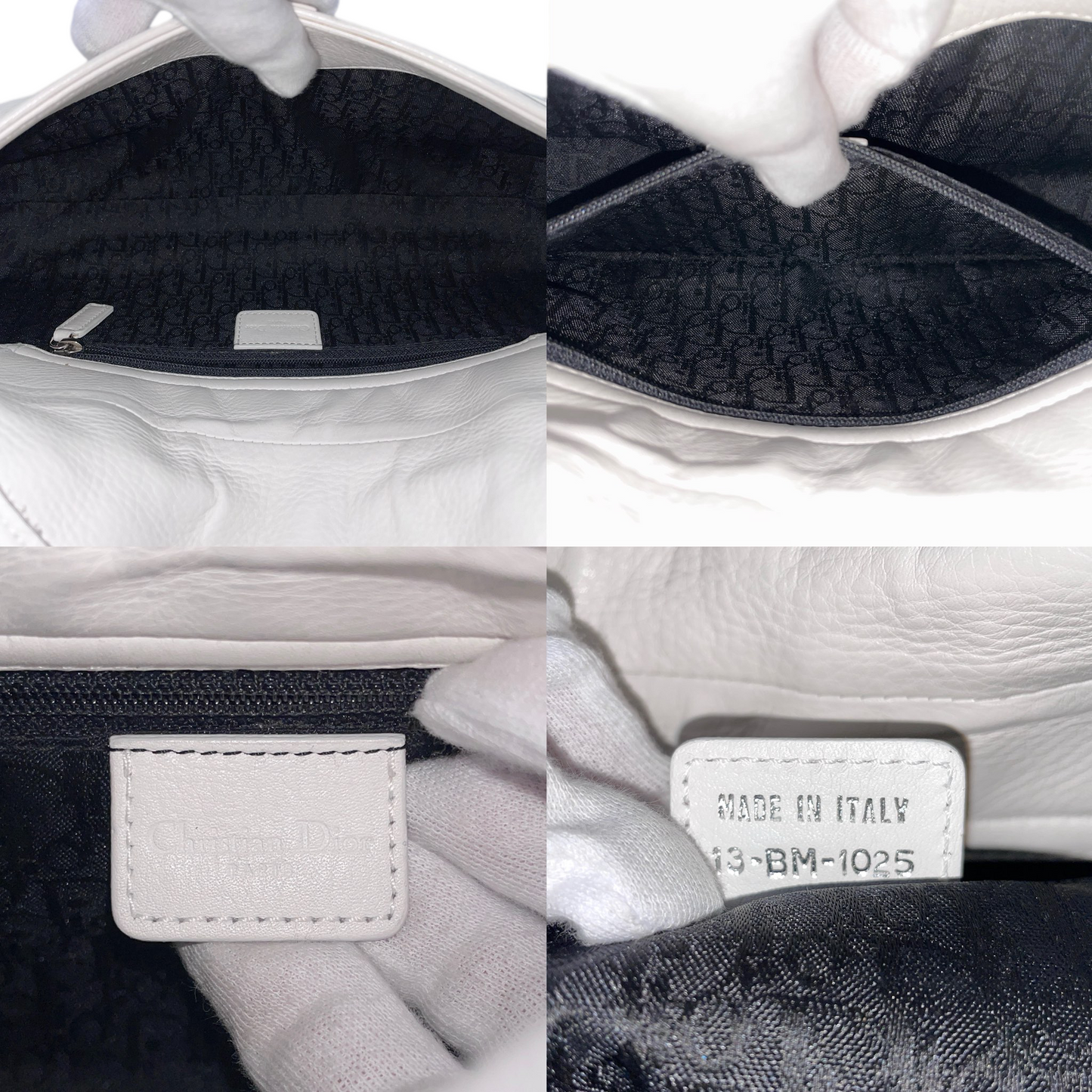 RARE☆☆☆☆CHRISTIAN DIOR 2005 Leather Street Chic D Logo Dior Chain Hobo Shoulder Bag White & Silver