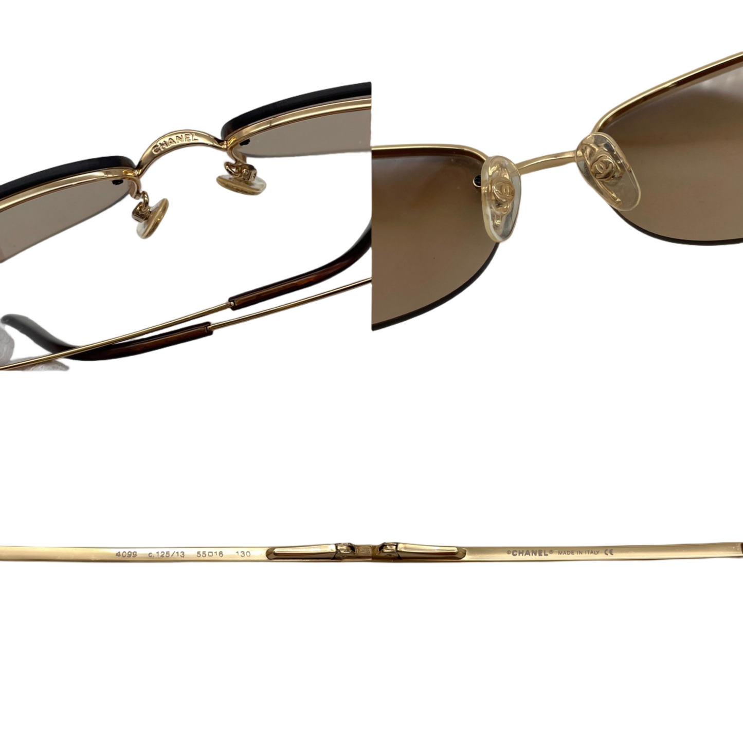 RARE☆☆☆Auth CHANEL Y2K CC LOGOS 4099 Rectangular Rimless Sunglasses Brown & Gold