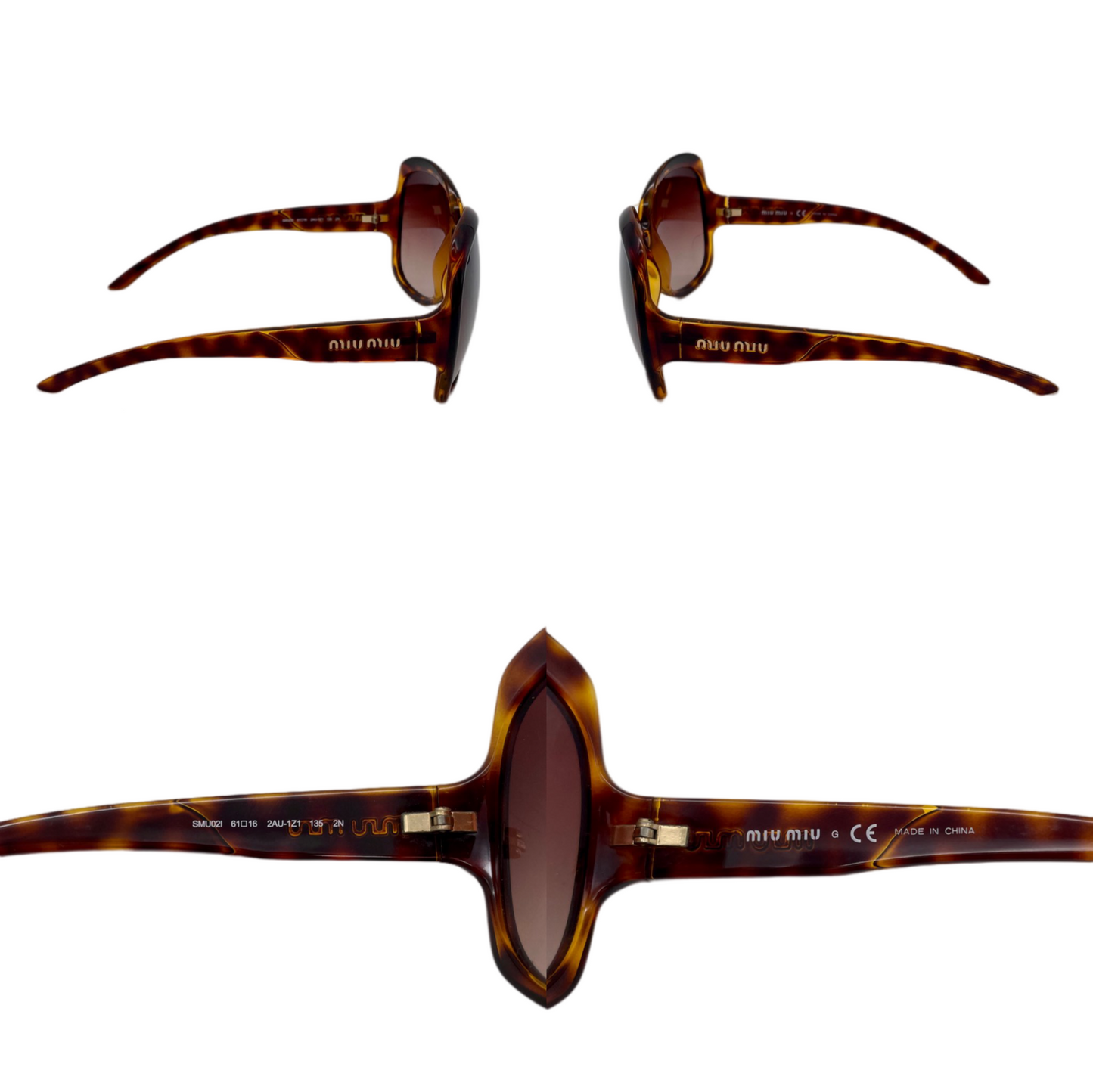 MIUMIU SMU 01Q Tortoise Style Acetate Oversized Round Sunglasses Brown & Gold