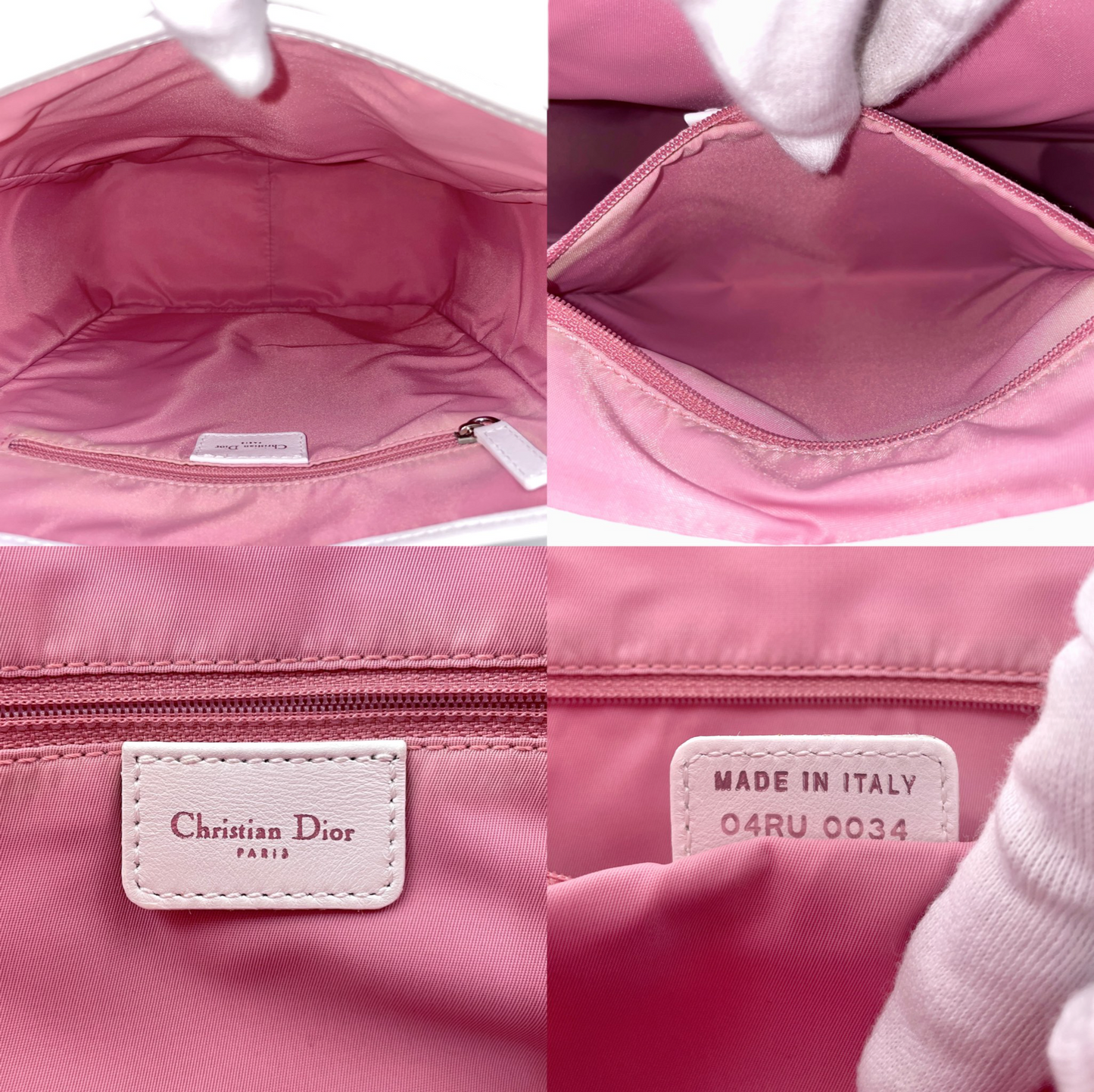 CHRISTIAN DIOR Trotter Canvas Shoulder Tote Bag Pink & White