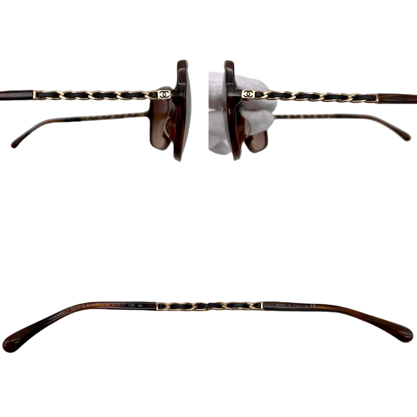 CHANEL 5210-Q Matelassé CC LOGO Chain Link Square Sunglasses Brown & Gold