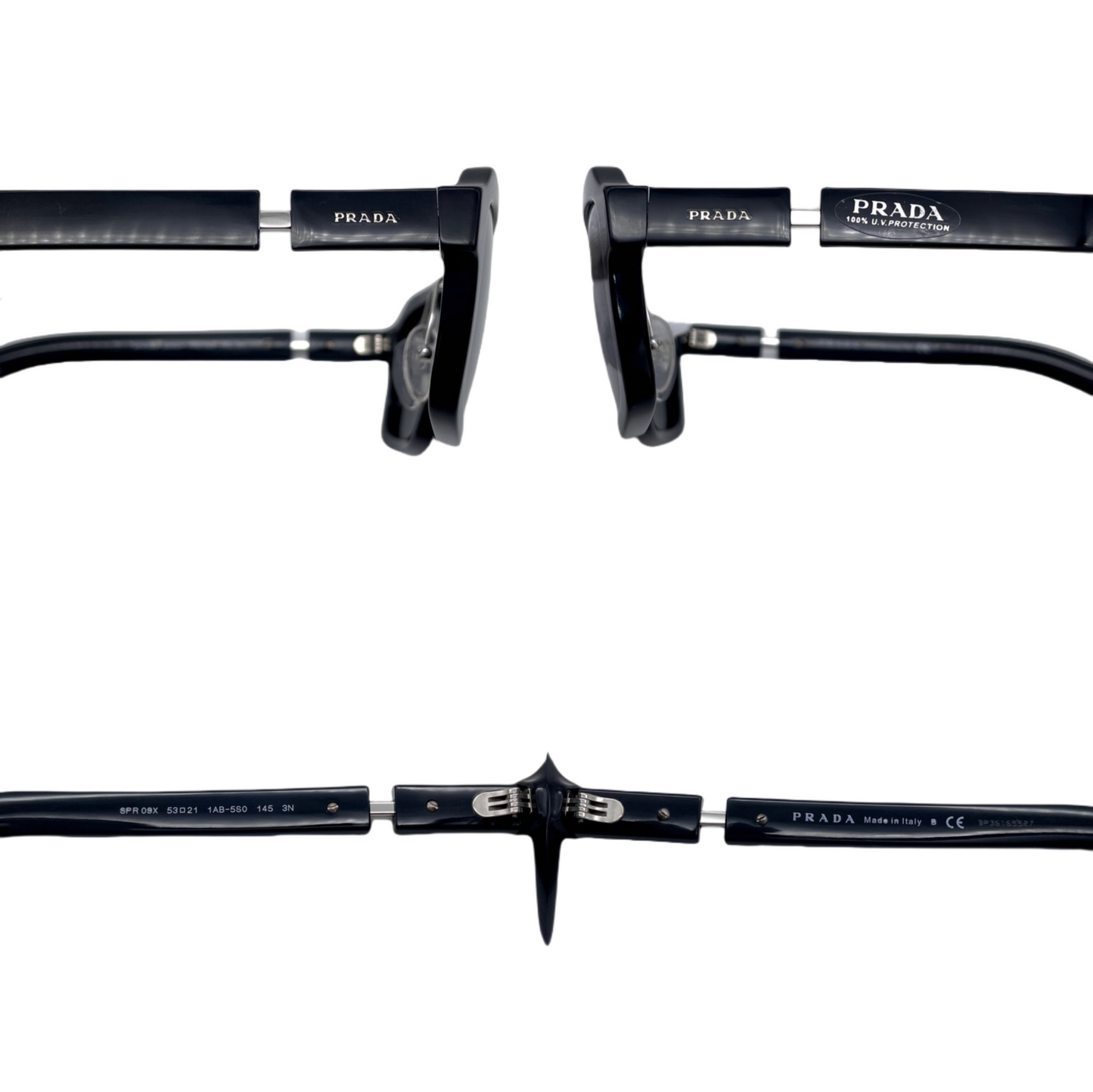 RARE☆☆☆PRADA SPR A09X Punk Style Rectangle Sunglasses Black & Silver