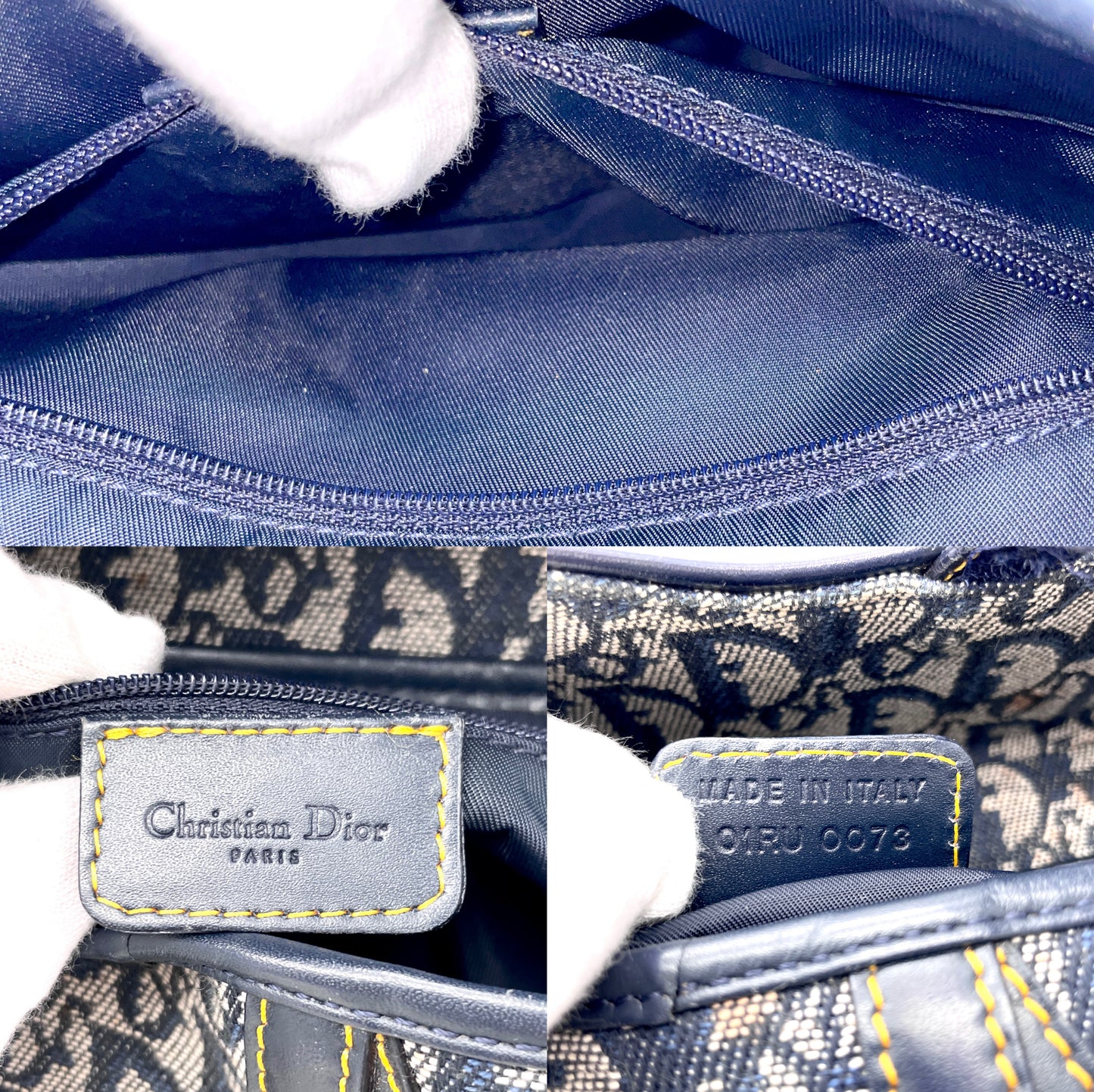 RARE☆☆☆CHRISTIAN DIOR Trotter Canvas D Pendant Saddle Bag Navy & Gold