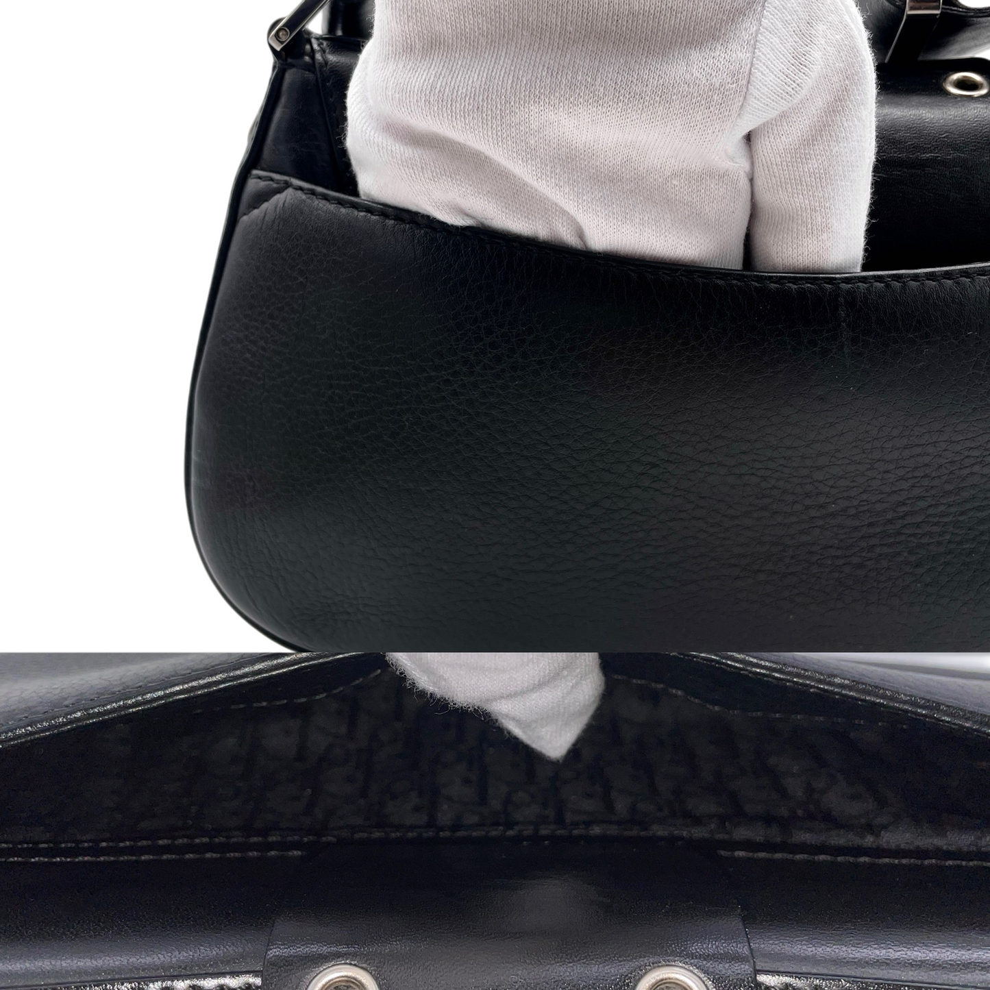 RARE★★★★CHRISTIAN DIOR 2003 Street Chic Leather Hobo Shoulder Flap Bag Medium Black/Silver