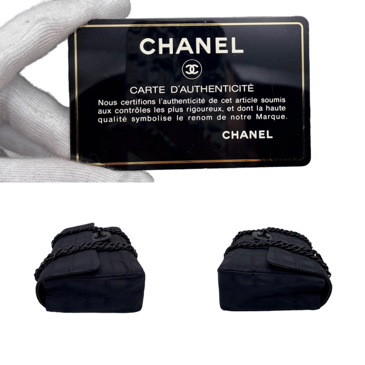 RARE☆☆☆☆CHANEL 2001 New Travel Line Chocolate Bar Double Chain Shoulder Single Flap Bag Black