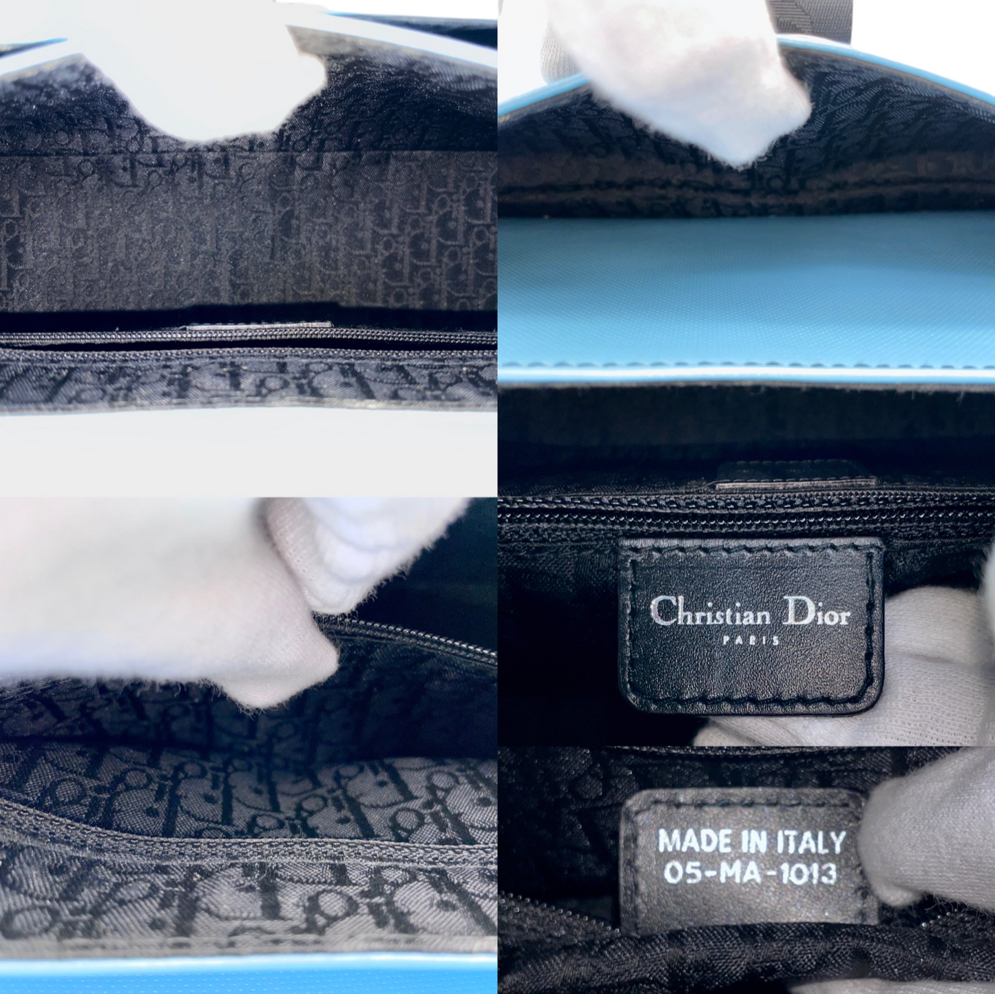 RARE☆☆☆☆☆CHRISTIAN DIOR 2003 Hardcore Rhinestone Chain Handle 2-Way Shoulder Bag Baby Blue & Black