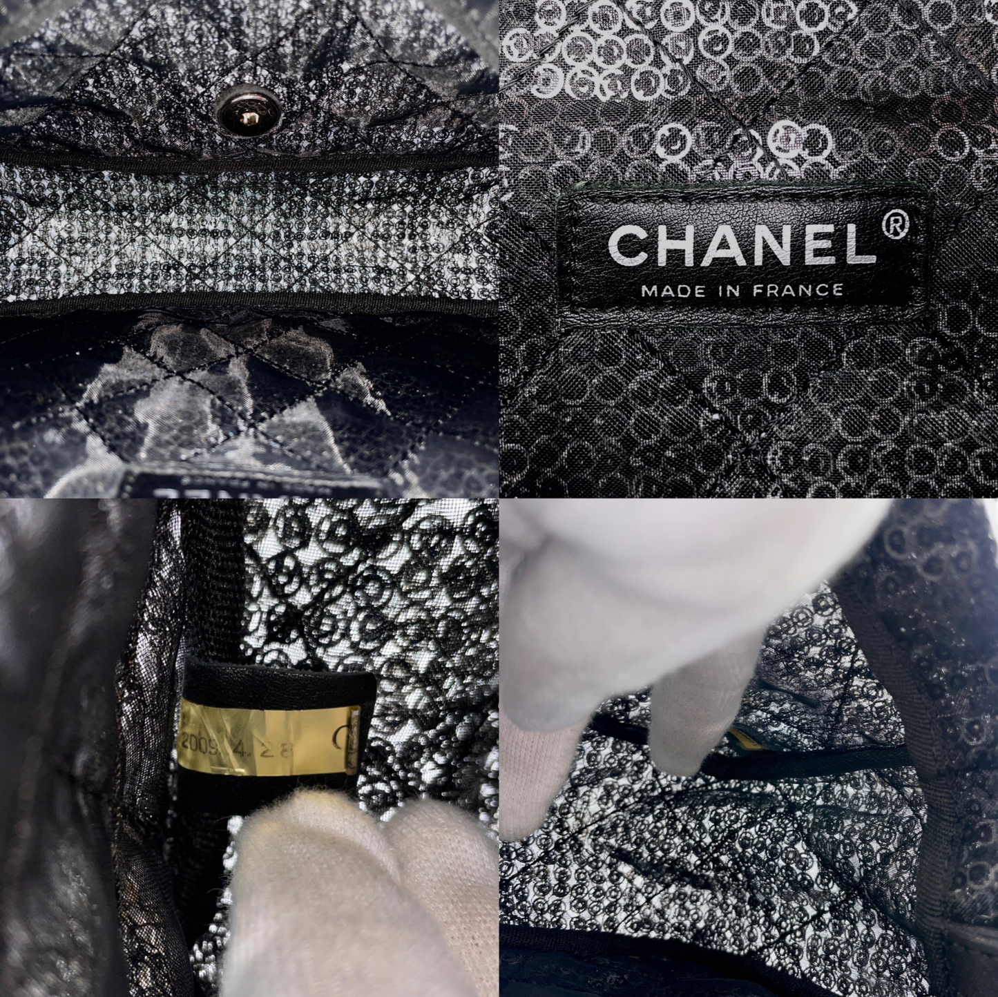 RARE☆☆☆☆CHANEL 2008 Matelassé Mesh Sequins Double Chain Shoulder Single Flap Bag Black & Silver