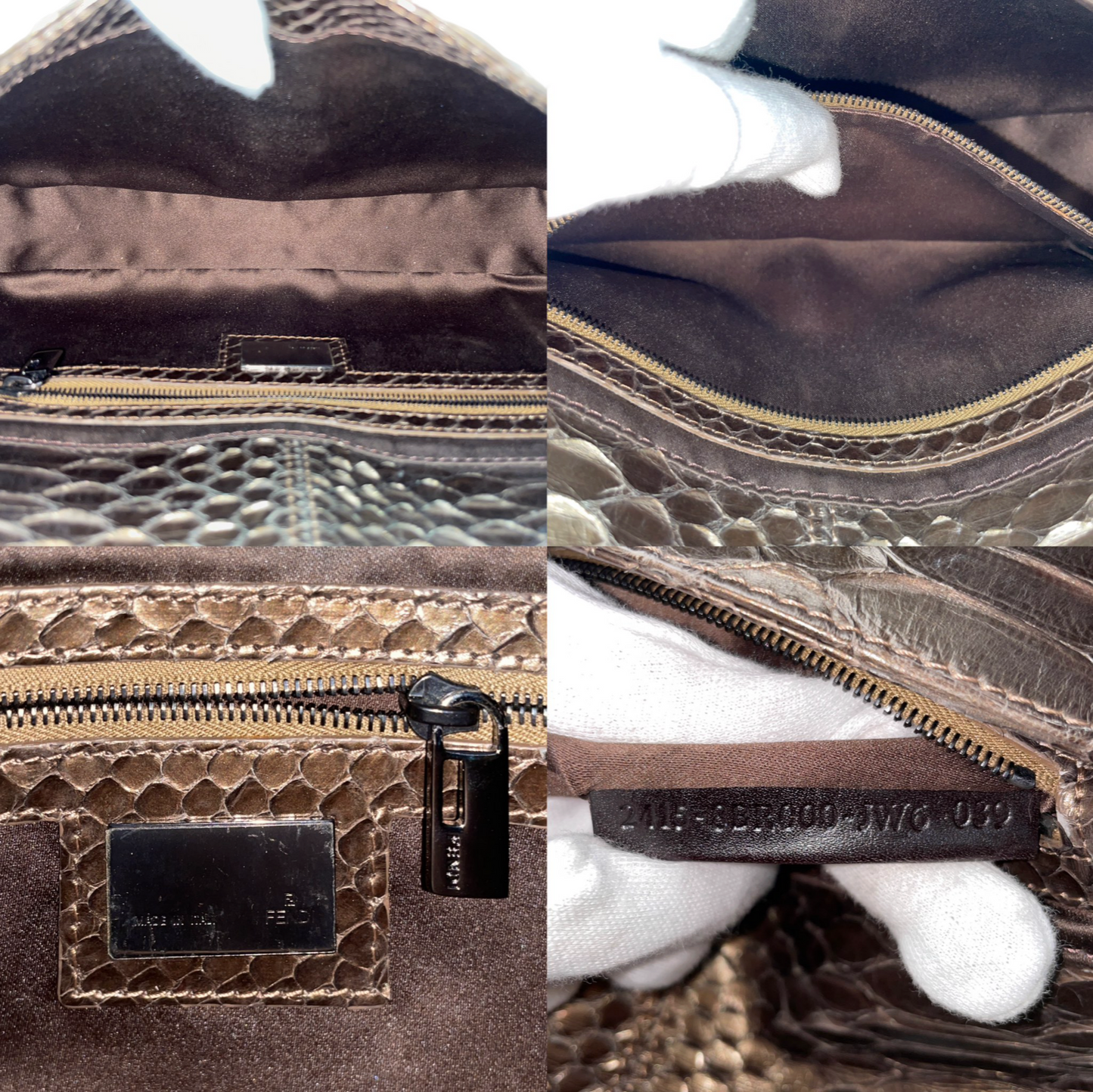 RARE☆☆☆☆FENDI Exotic Leather Mamma Baguette PM Shoulder Bag Brown Gold