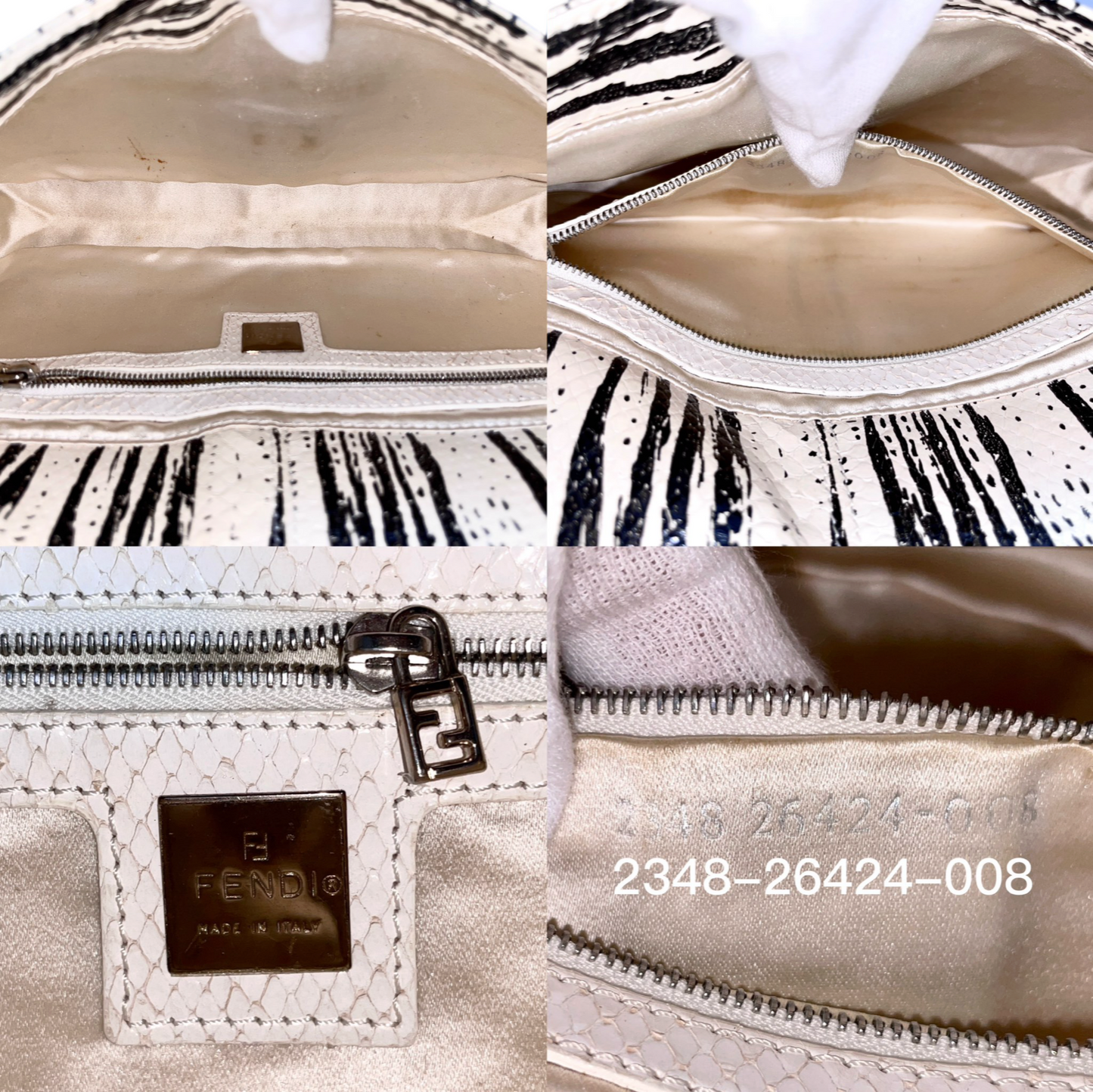RARE☆☆☆☆☆Auth FENDI Zebra Motif Mamma Baguette Shoulder Bag PM Exotic Leather White/Black