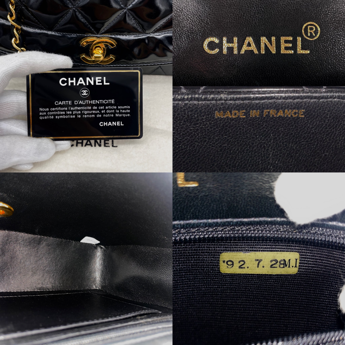 RARE☆☆☆CHANEL 1992 Matelassé Diana 25cm Enamel Leather Chain Shoulder Single Flap Bag Black & Gold