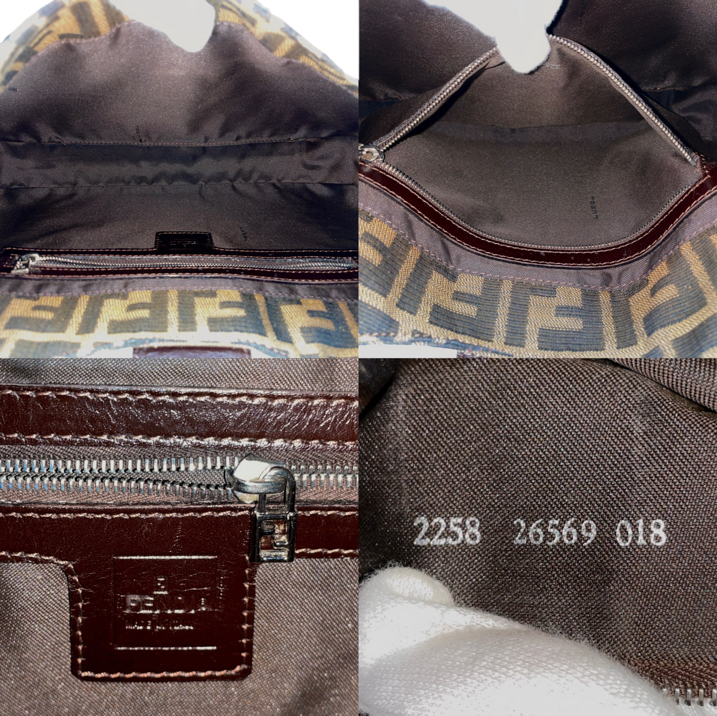 FENDI Zucca Canvas V-Shaped Mamma Baguette Shoulder Bag Brown & Silver