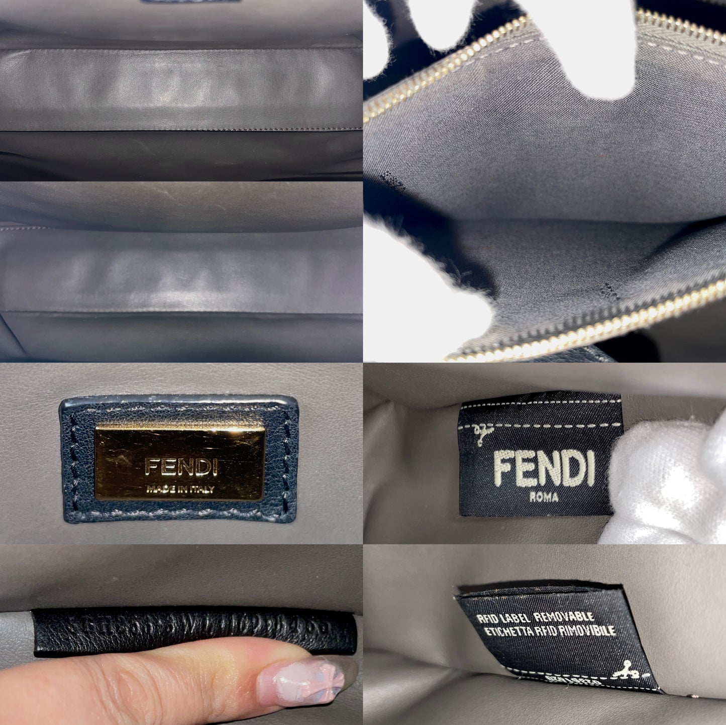 FENDI Petit 2Jours Leather 2Way Tote Hand Bag Black & Gold