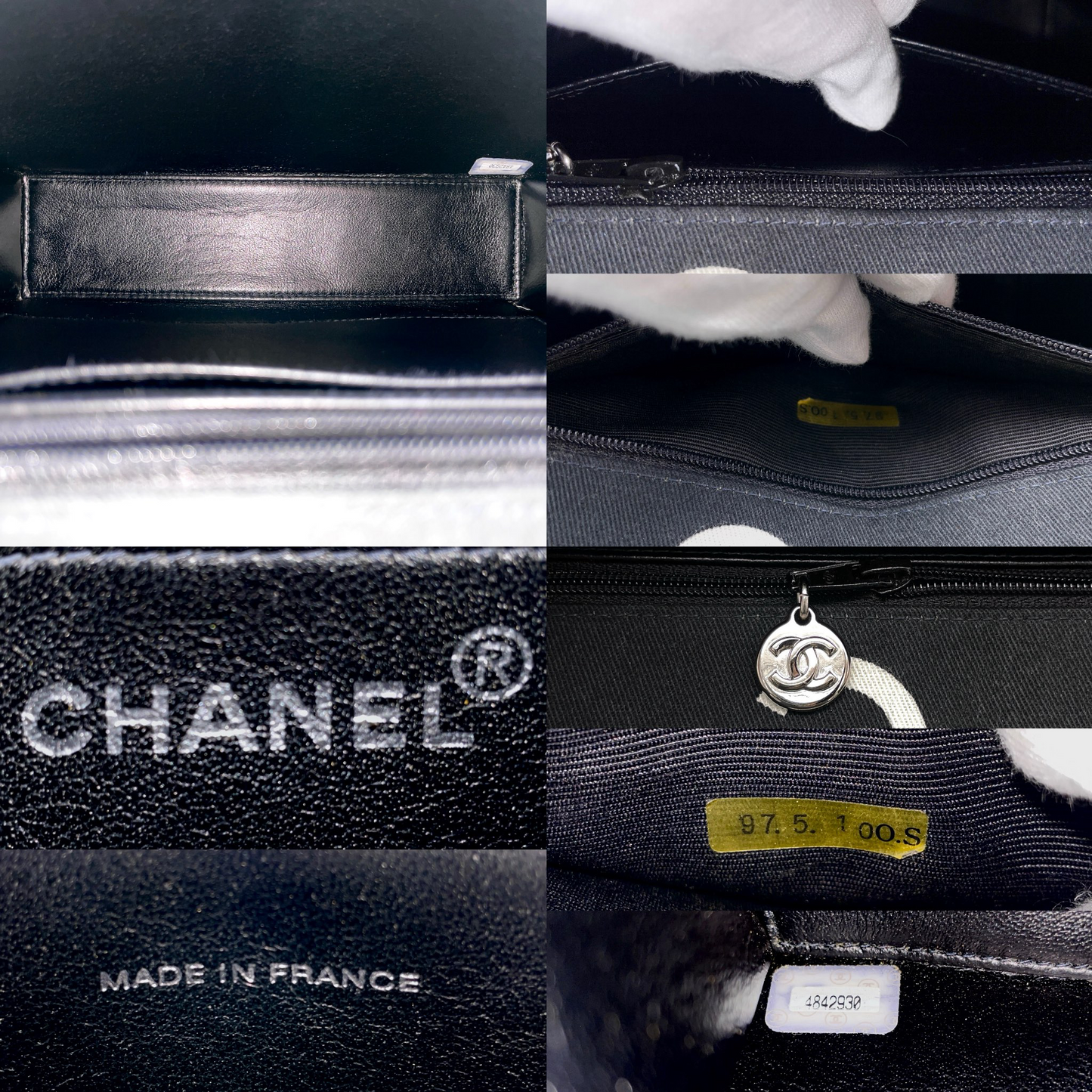 RARE★★★★CHANEL 1997 1995 SS Matelassé Canvas Chain-Handle C H A N E L Graffiti Top Handle Bag Small Black/White