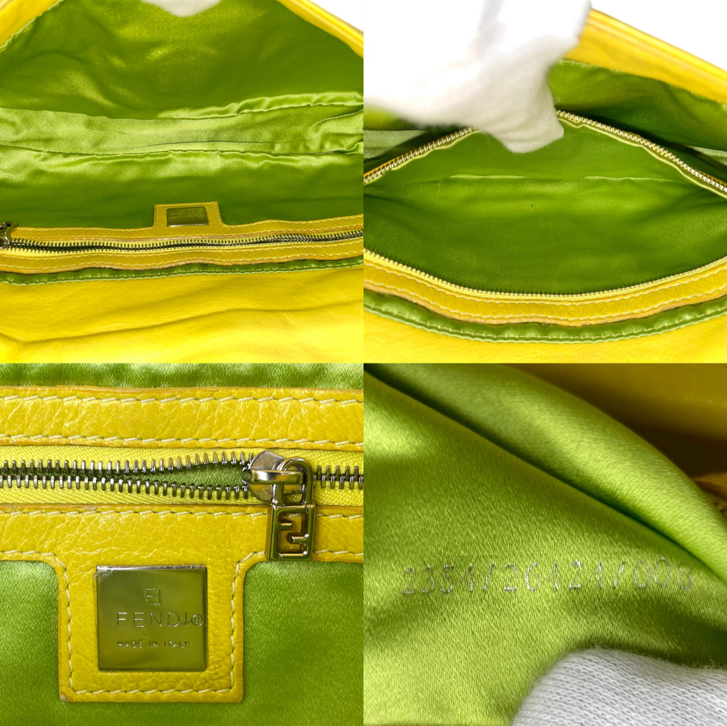 RARE☆☆☆☆FENDI Leather Mamma Baguette PM Shoulder Bag Yellow & Silver