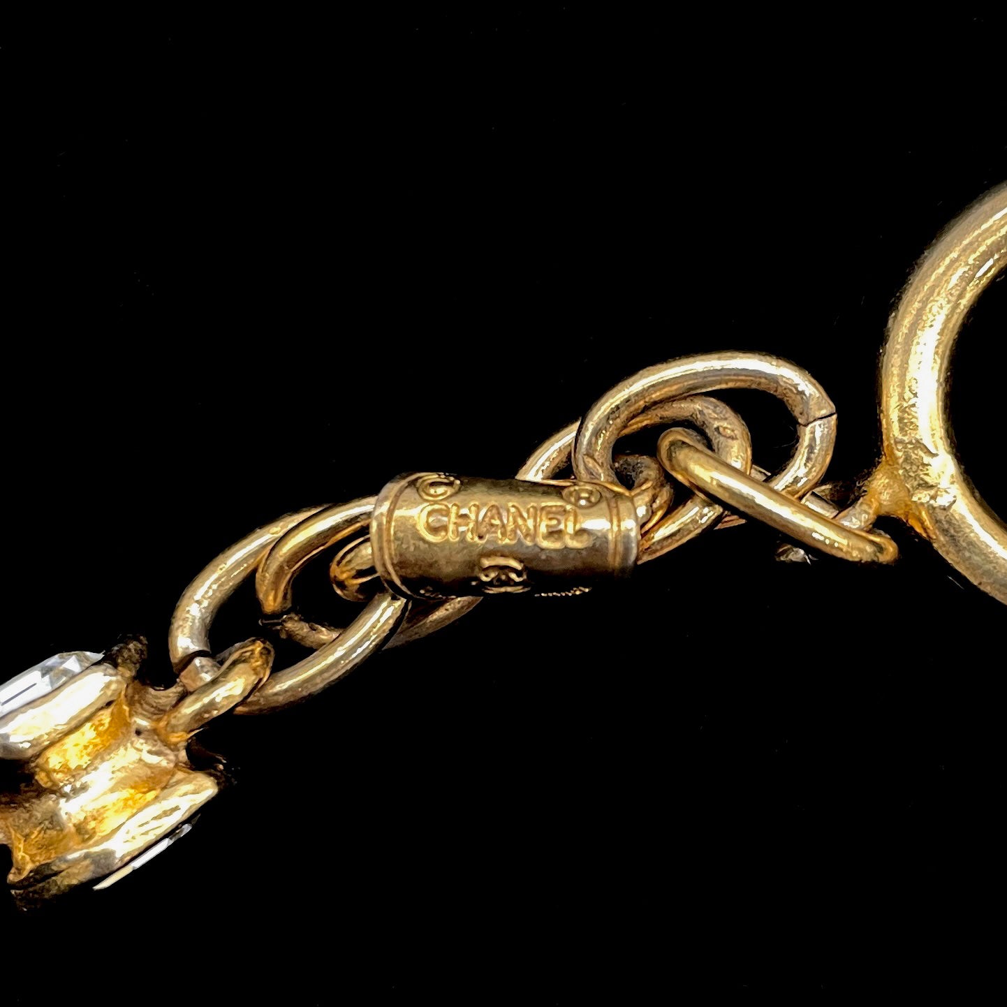 RARE☆☆☆☆ CHANEL Rhinestone Coco Mark Pendant Rhinestone Chain Necklace GP