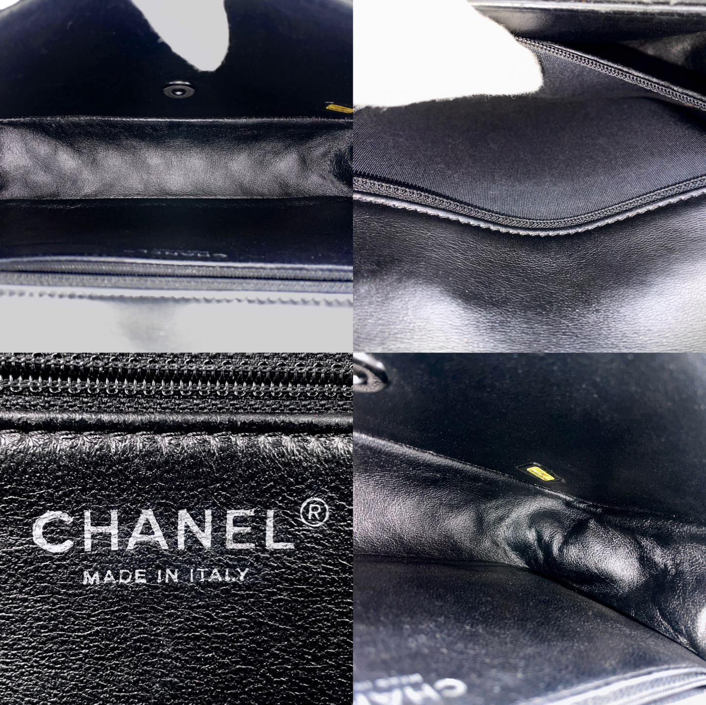 CHANEL 2014 Preloved Matelassé Enamel & Lamb Skin Double Chain Single Flap Shoulder Bag Black & Silver