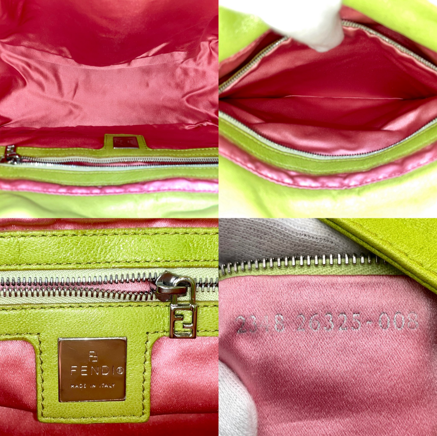 RARE☆☆☆☆FENDI Leather Mamma Baguette GM Shoulder Bag Avocado Green & Silver