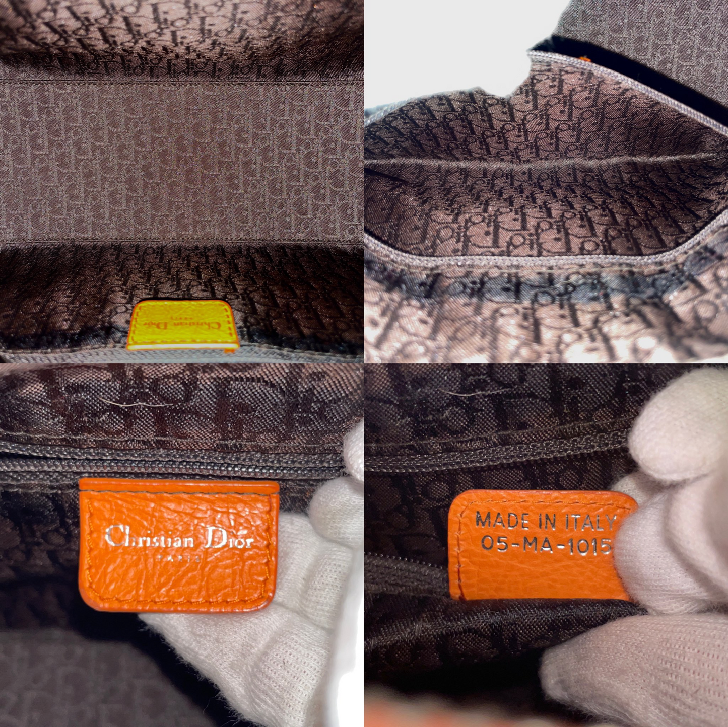 RARE☆☆☆☆CHRISTIAN DIOR 2005 FW Flight Line Leather D Logo Hobo Shoulder Bag Orange & Silver