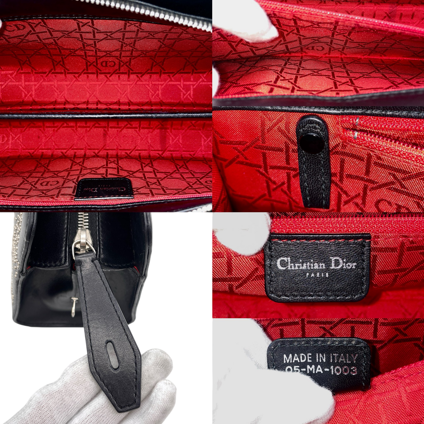 RARE★★★★CHRISTIAN DIOR 2003 Lady-Dior East-West Nailhead Cannage Leather D.i.o.r Pendant Shoulder Bag Black/Silver