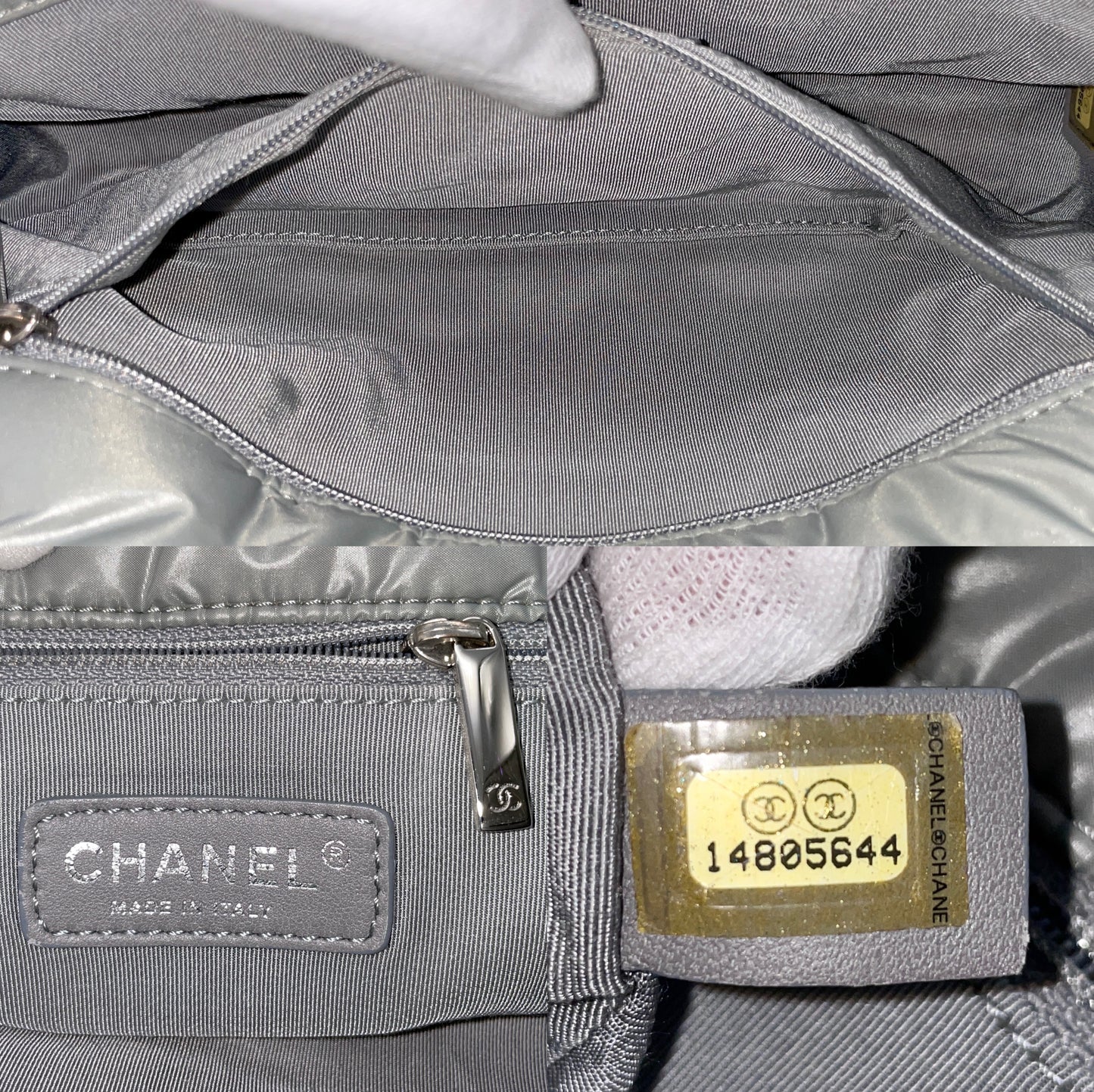 2010 CHANEL Wild Stitch Matelassé Coco Mark W-Chain Flap Bag Gray