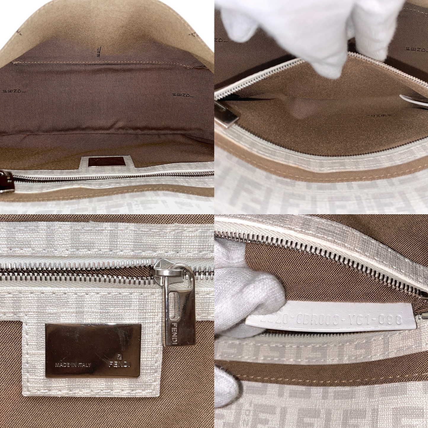 RARE★★★FENDI Mamma Baguette Zucchino PVC Round Double Flap Chain Shoulder Bag Medium White/Silver