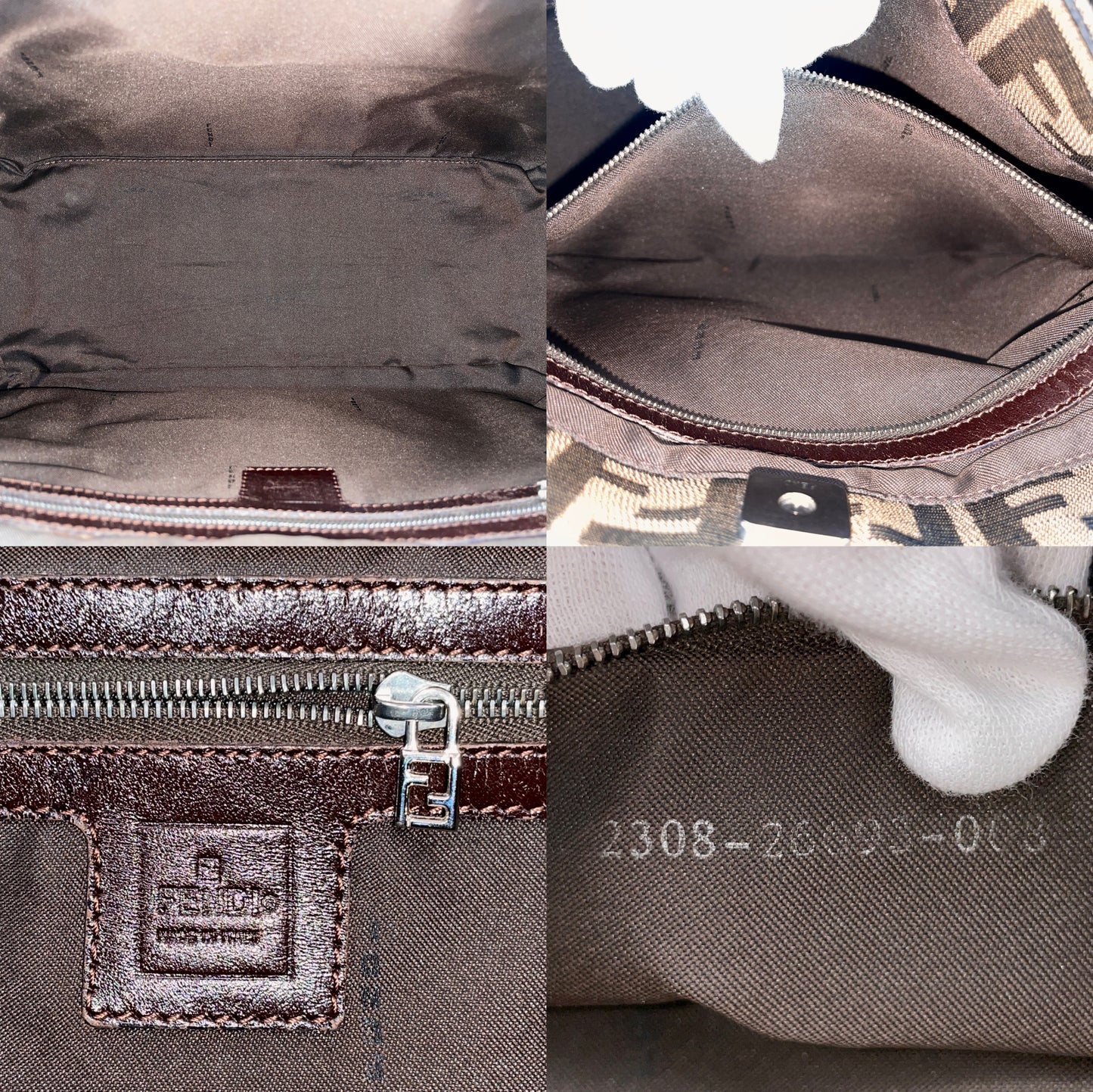 FENDI Zucca Canvas FF LOGOS Tote Hand Bag Brown & Silver
