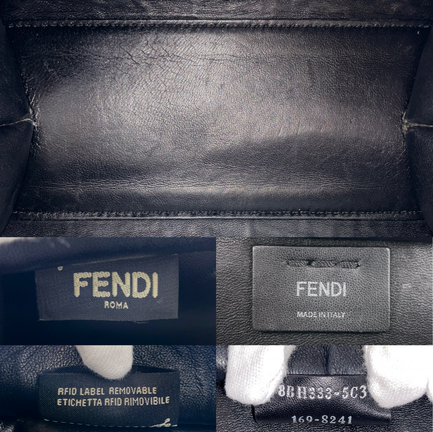 FENDI Petit 3 Jours Leather 2Way Tote Hand Bag Black & Silver