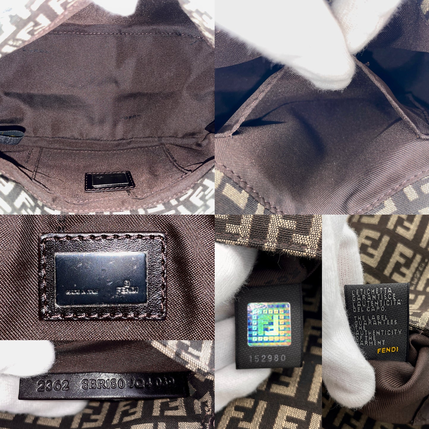 FENDI Zucchino Mini Mamma Baguette Shoulder Bag Brown & Black