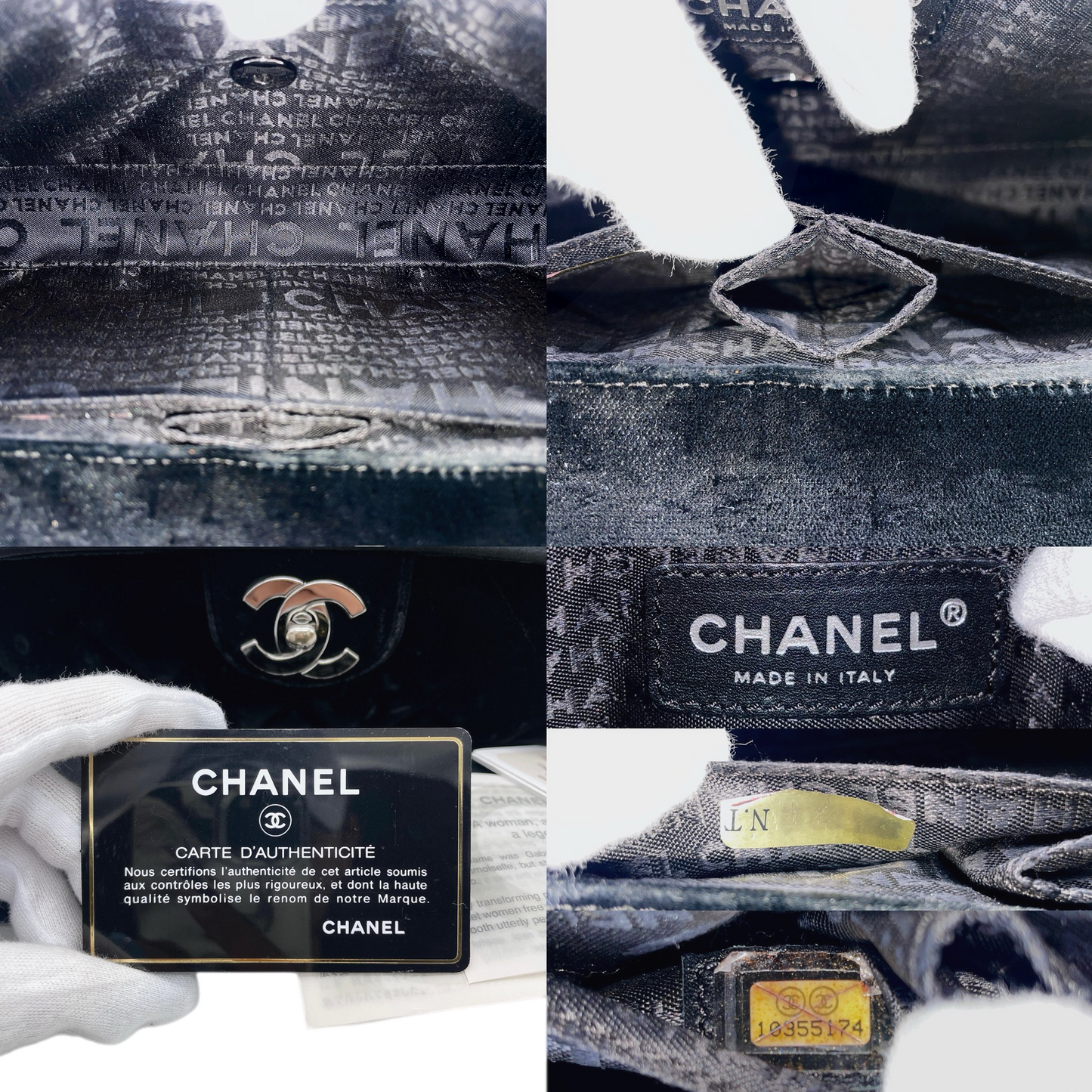 RARE☆☆☆☆CHANEL 2006 Matelassé Velvet CC LOGO Double Chain Single Flap Bag Black & Silver