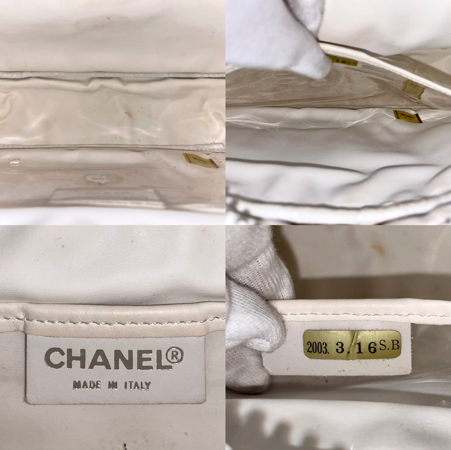 RARE☆☆☆☆CHANEL 2001 CC LOGOS Flocking Acrylic Chain Shoulder Single Flap Bag Baby Blue & White