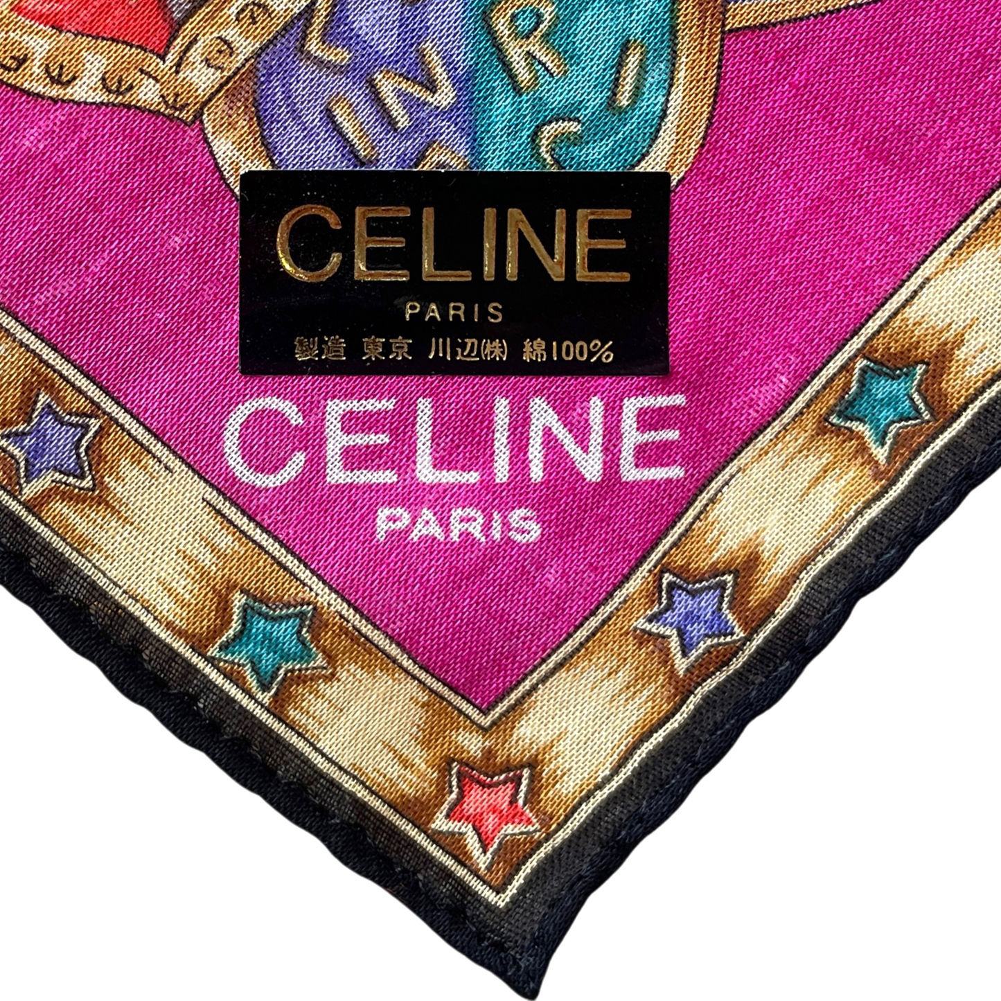 CELINE Mini Scarf Neckerchief Handkerchief Multi-color & White