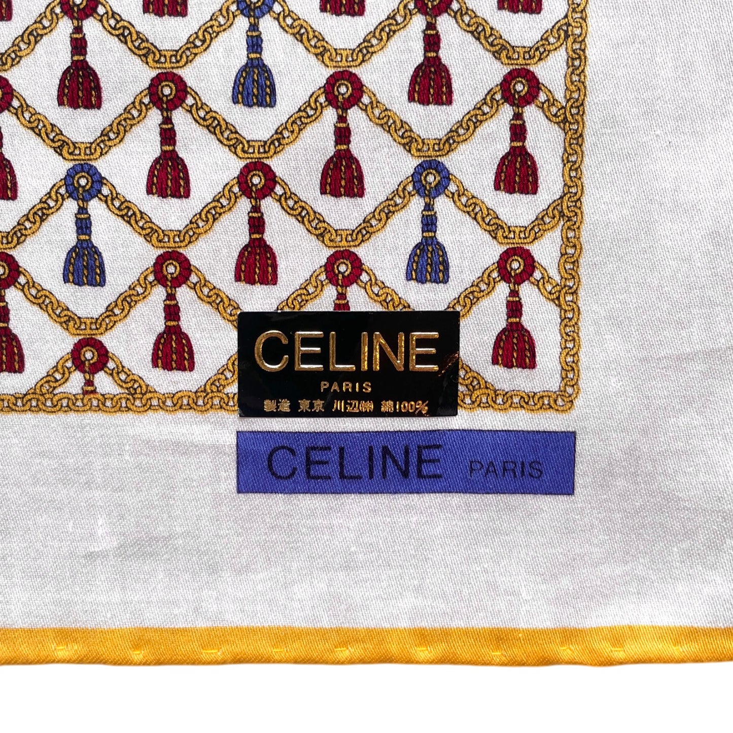 CELINE Mini Scarf Neckerchief Handkerchief White & Gold