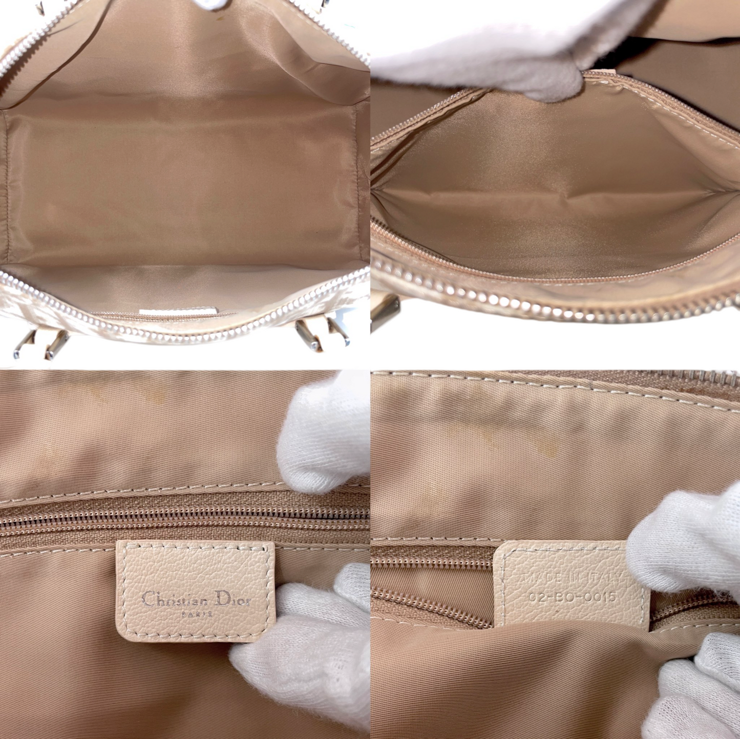 AUTHENTIC PRELOVED RARE☆☆☆☆CHRISTIAN DIOR 2005 Trotter Flower Embroidery Boston Handbag Ivory-white & Brown