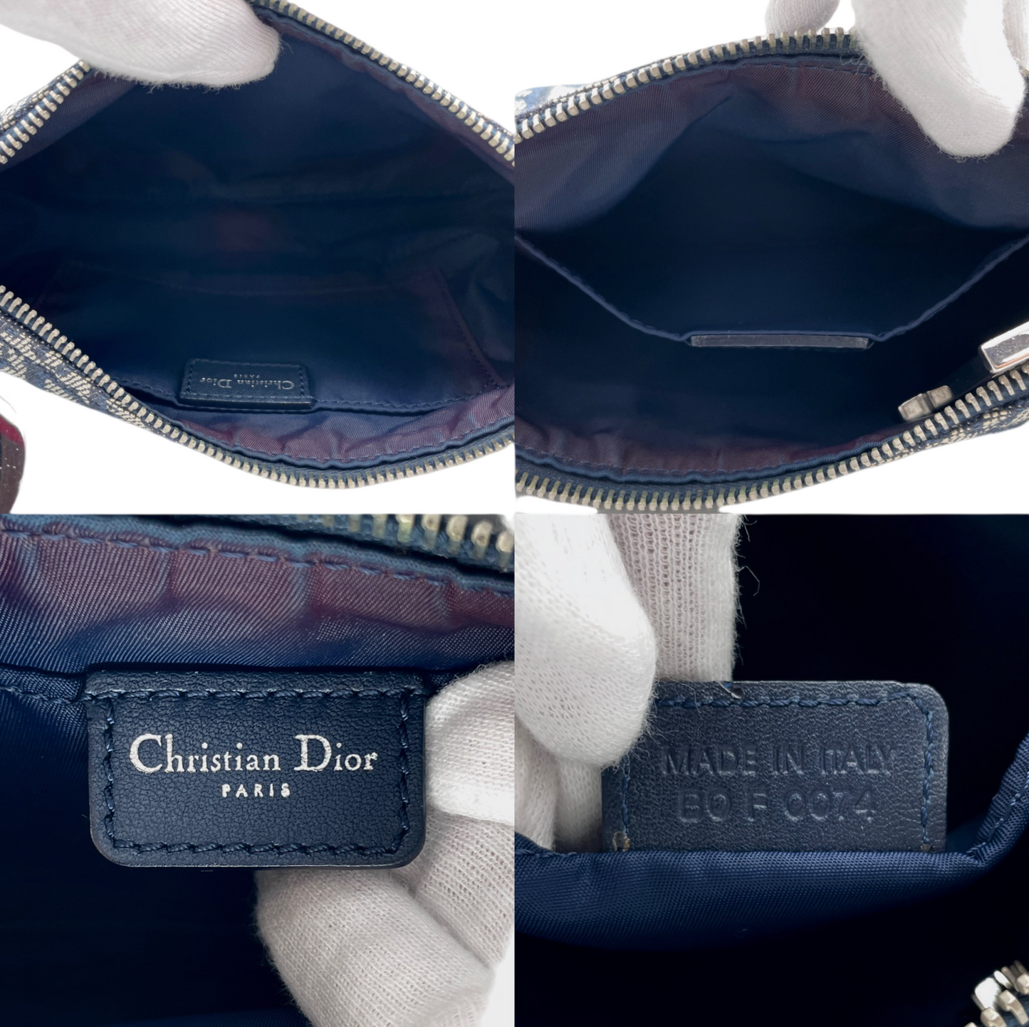 RARE☆☆☆☆CHRISTIAN DIOR Trotter Canvas D Pendant Shoulder Bag/Pouch Navy & Silver