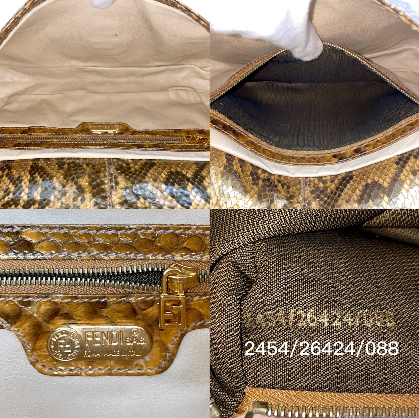 RARE☆☆☆☆☆FENDI Python Skin Leather Silver Gold FF LOGO Manma Baguette PM Shoulder Bag