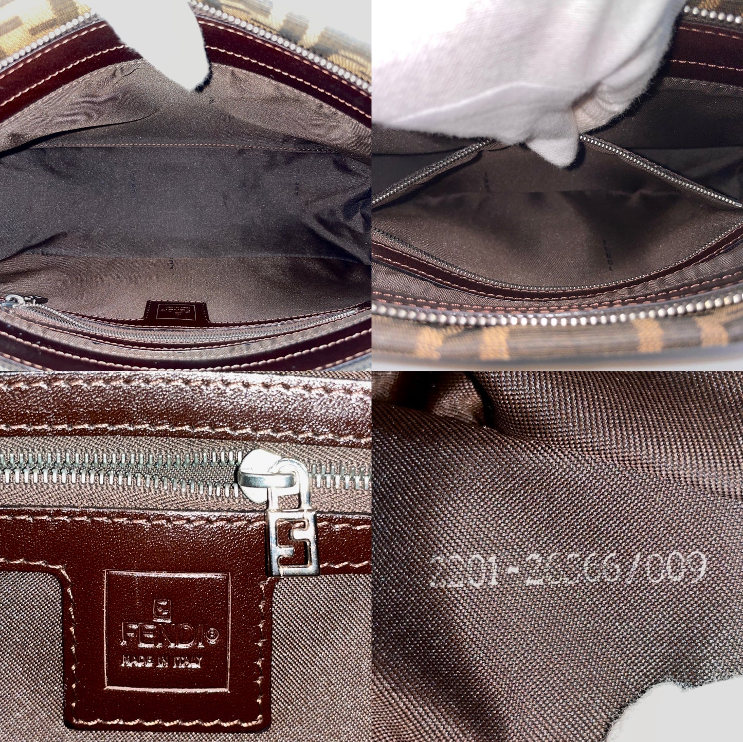 FENDI Zucca Canvas Zipper Closure Mamma Baguette Shoulder Bag Brown & Silver