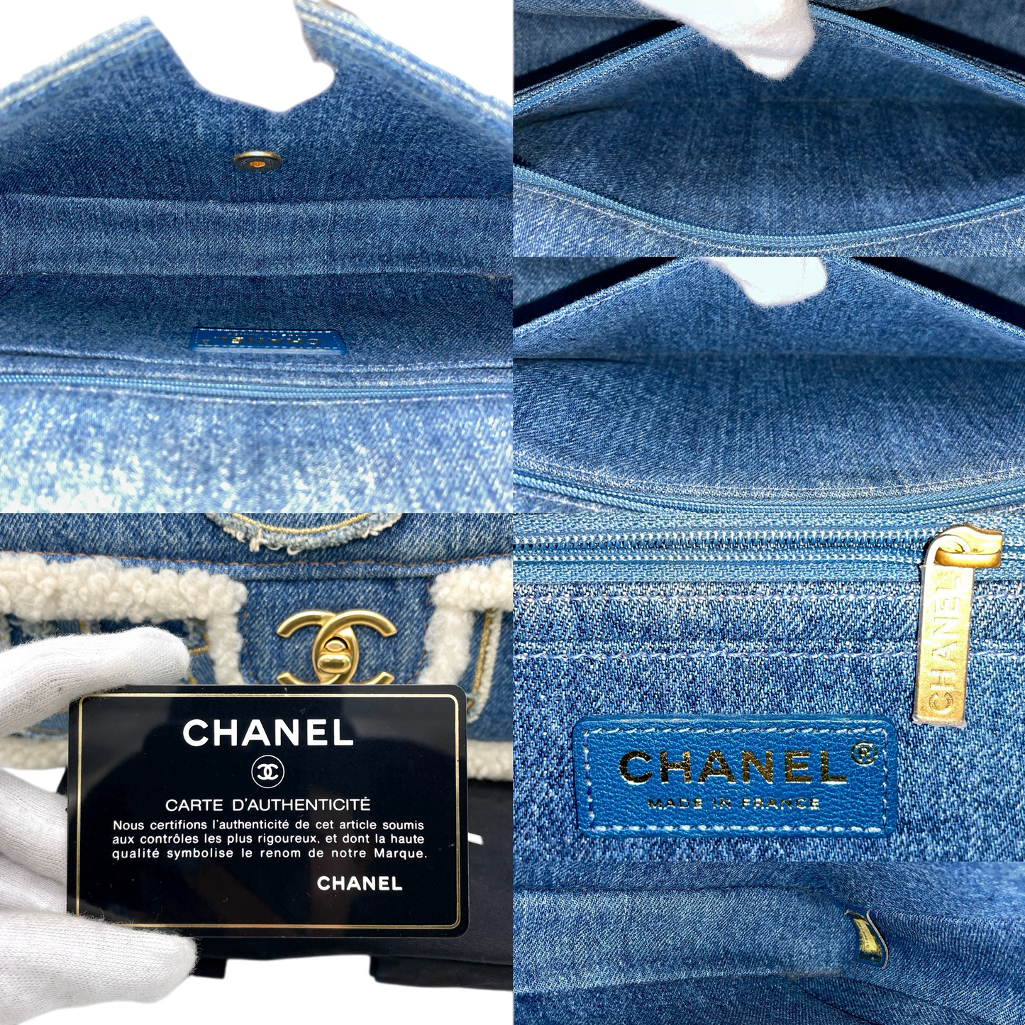 RARE☆☆☆☆☆CHANEL 2019 19A Métiers d'Art Paris–Egypt Denim & Shearling Hieroglyph Single Flap Bag Blue & White