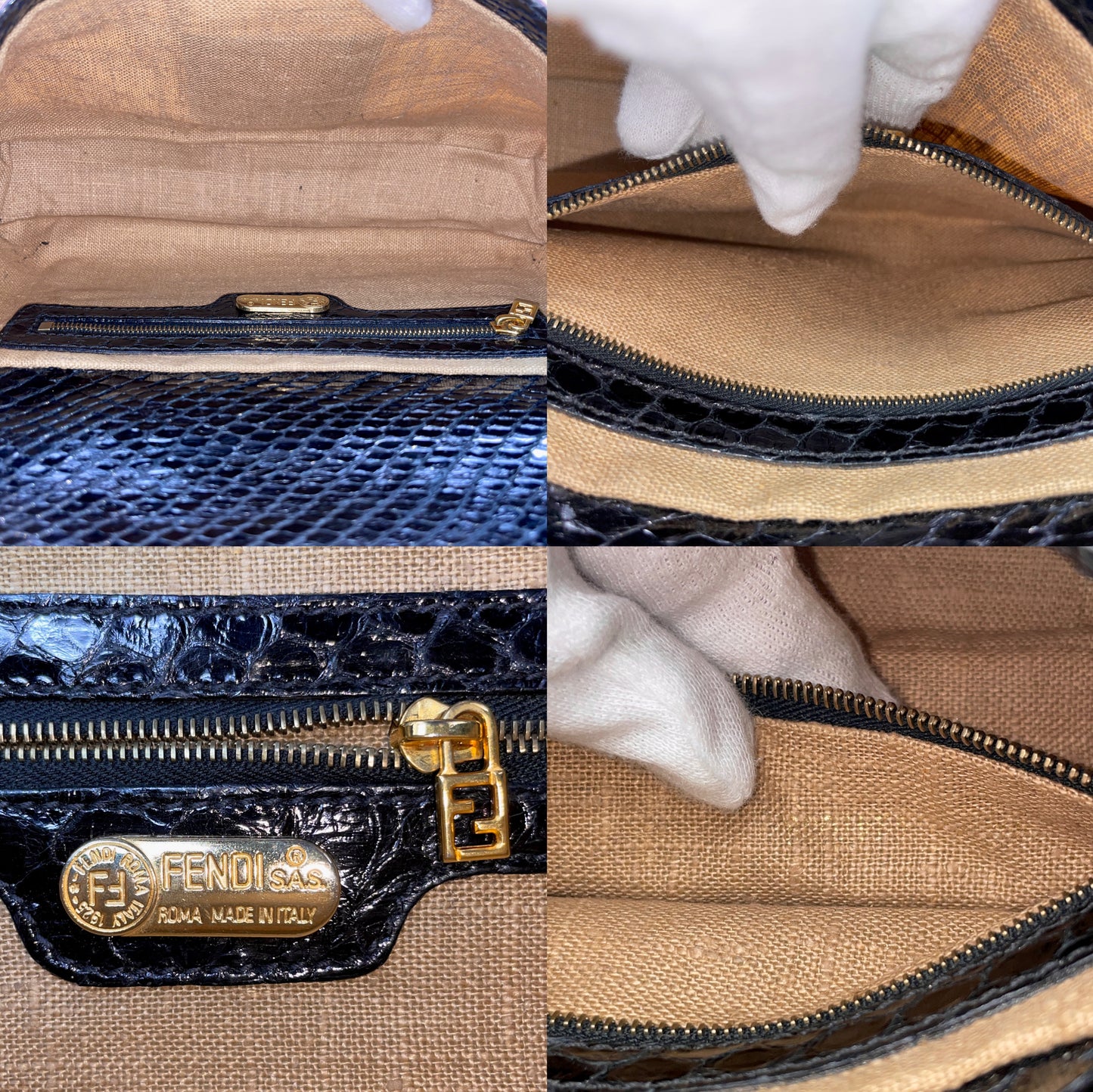 RARE☆☆☆☆☆FENDI Beads Embroidery Python Skin Leather Mamma Baguette PM Shoulder Bag Purple & Black