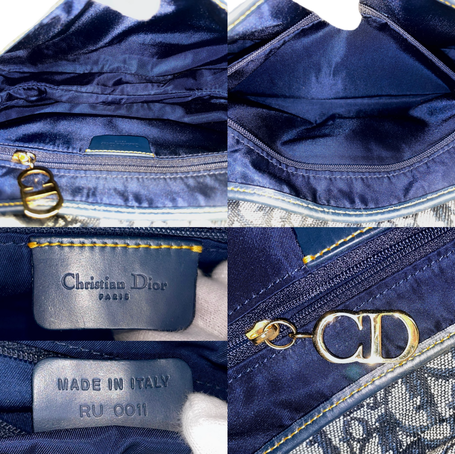 CHRISTIAN DIOR Trotter Canvas Saddle Shoulder Bag CD Pendant Navy & Gold