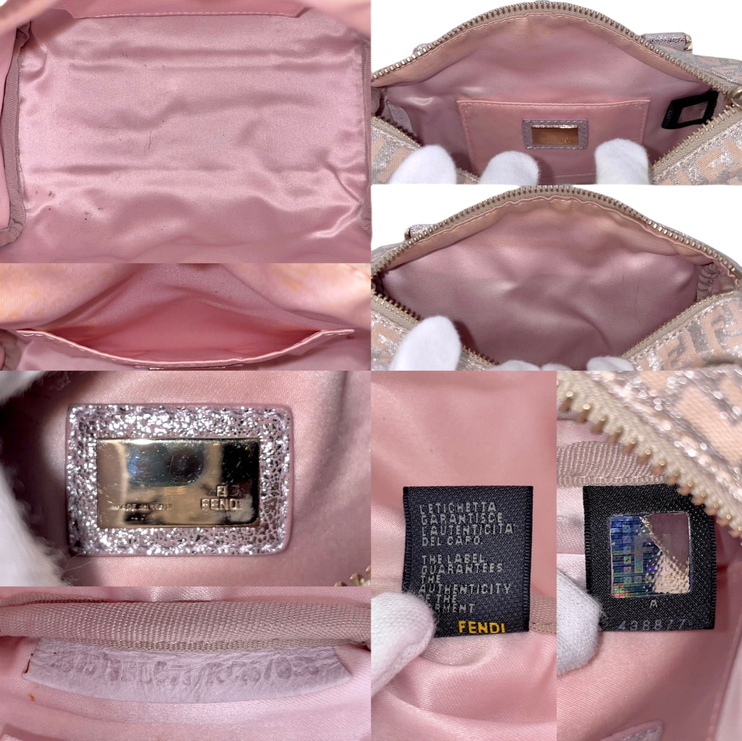 RARE☆☆☆FENDI Zucchino Mini Boston Handbag Pink Silver