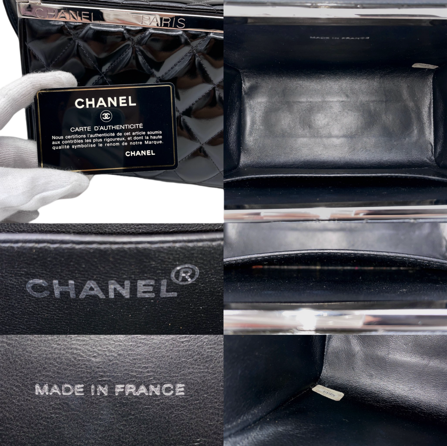 RARE☆☆☆CHANEL Matelassé Enamel Double Doors Vanity Hand Bag Black & Silver
