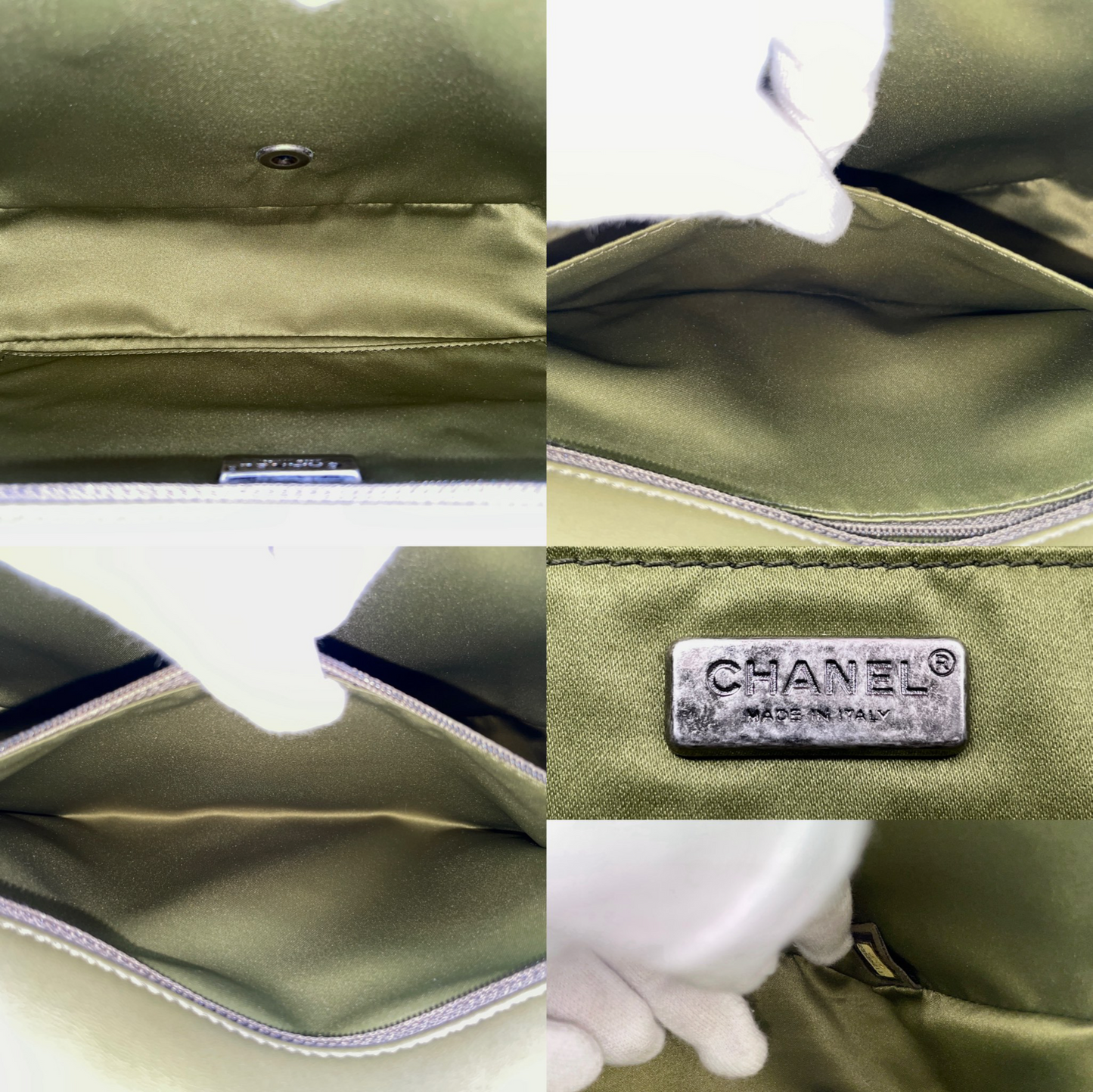 RARE☆☆☆☆☆CHANEL 2016 COCO CUBA Sequins Double Chain Shoulder Flap Bag Khaki Green & Silver #