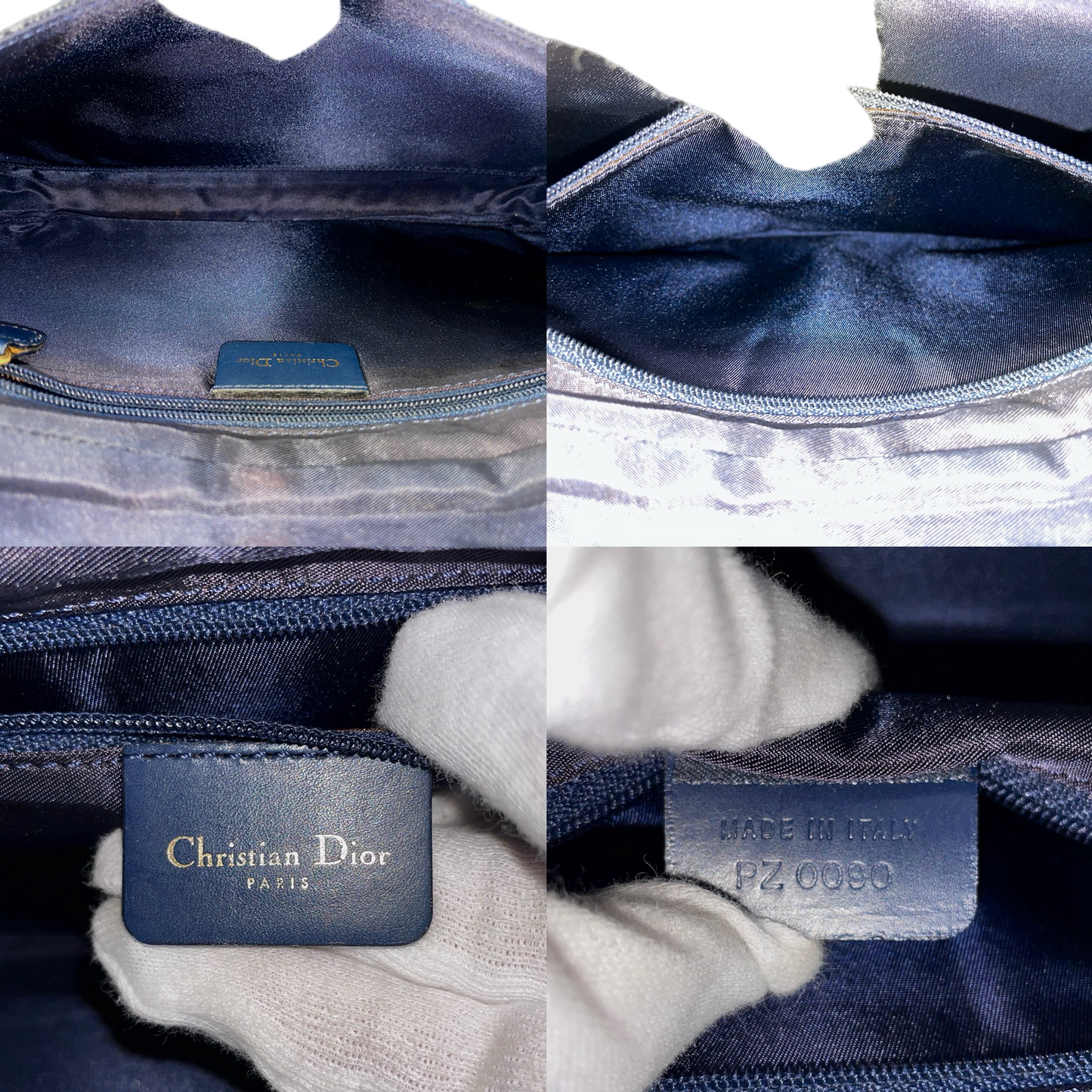 CHRISTIAN DIOR Trotter Canvas Malice Pearl Shoulder Bag Navy & Gold