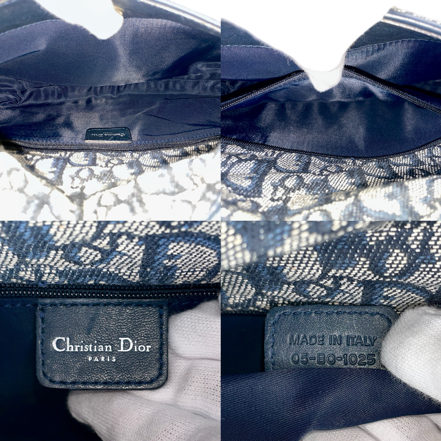 RARE☆☆☆☆☆CHRISTIAN DIOR Trotter Canvas Street Chic D Pendant Hobo Shoulder Bag Navy & Silver