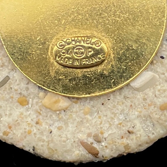 CHANEL Coco Mark Stone Earrings / Beige / Gold 94P