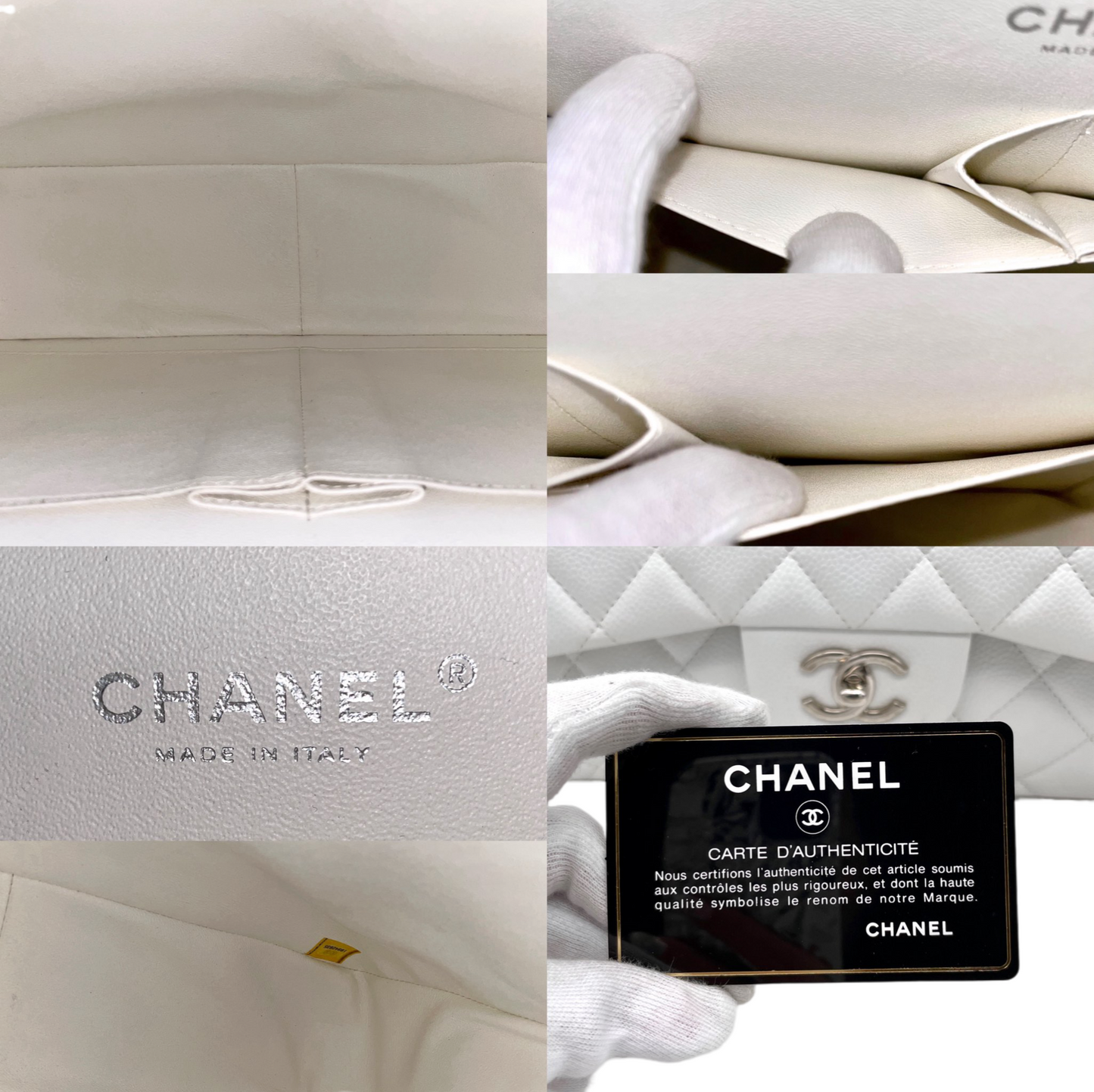 RARE☆☆☆ CHANEL Caviar Skin Matelassé Coco Mark Turn Lock Classic Flap GM White SHW #