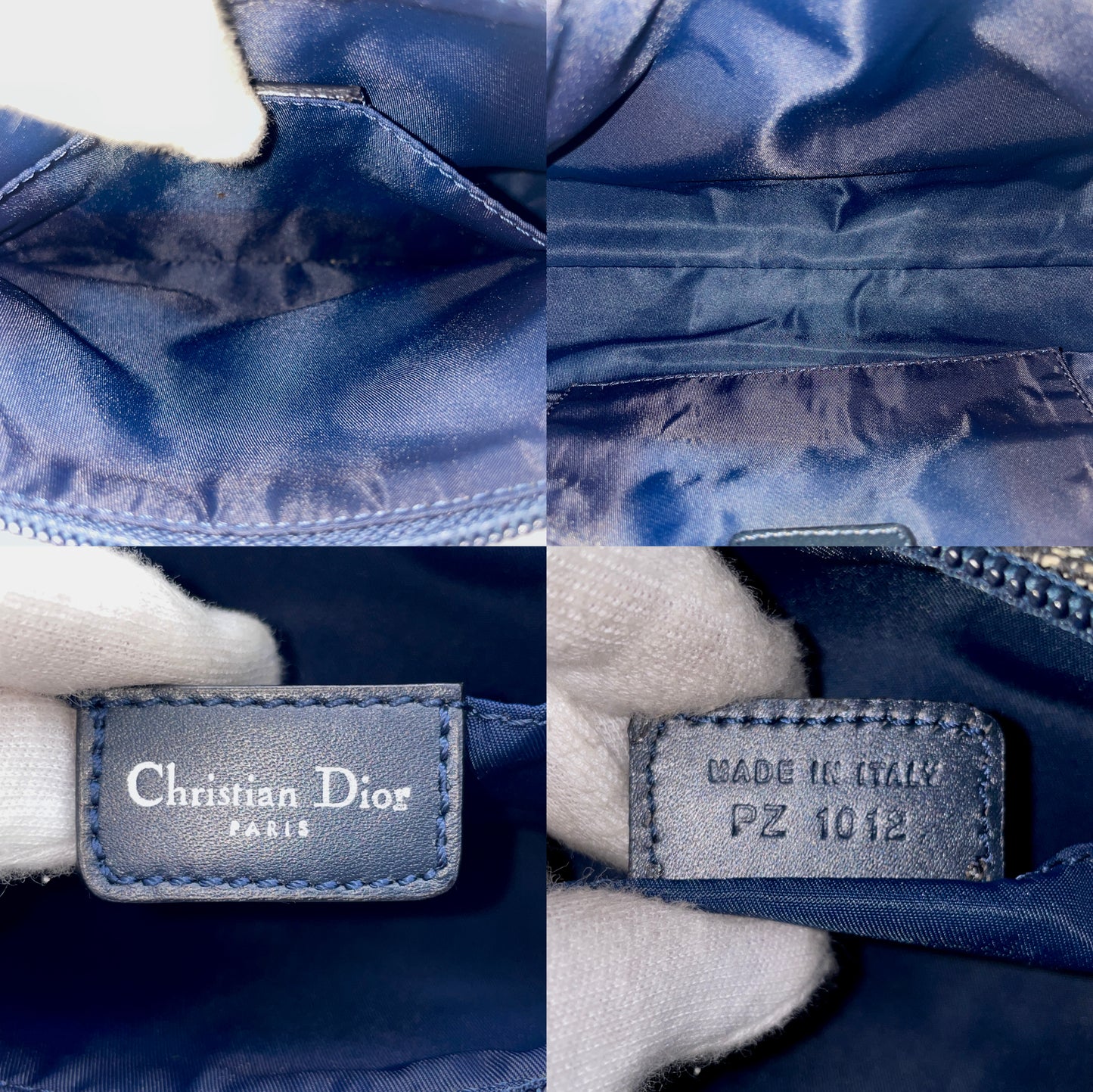 CHRISTIAN DIOR Trotter Canvas Accessories Pouch Hand Bag Navy Gray