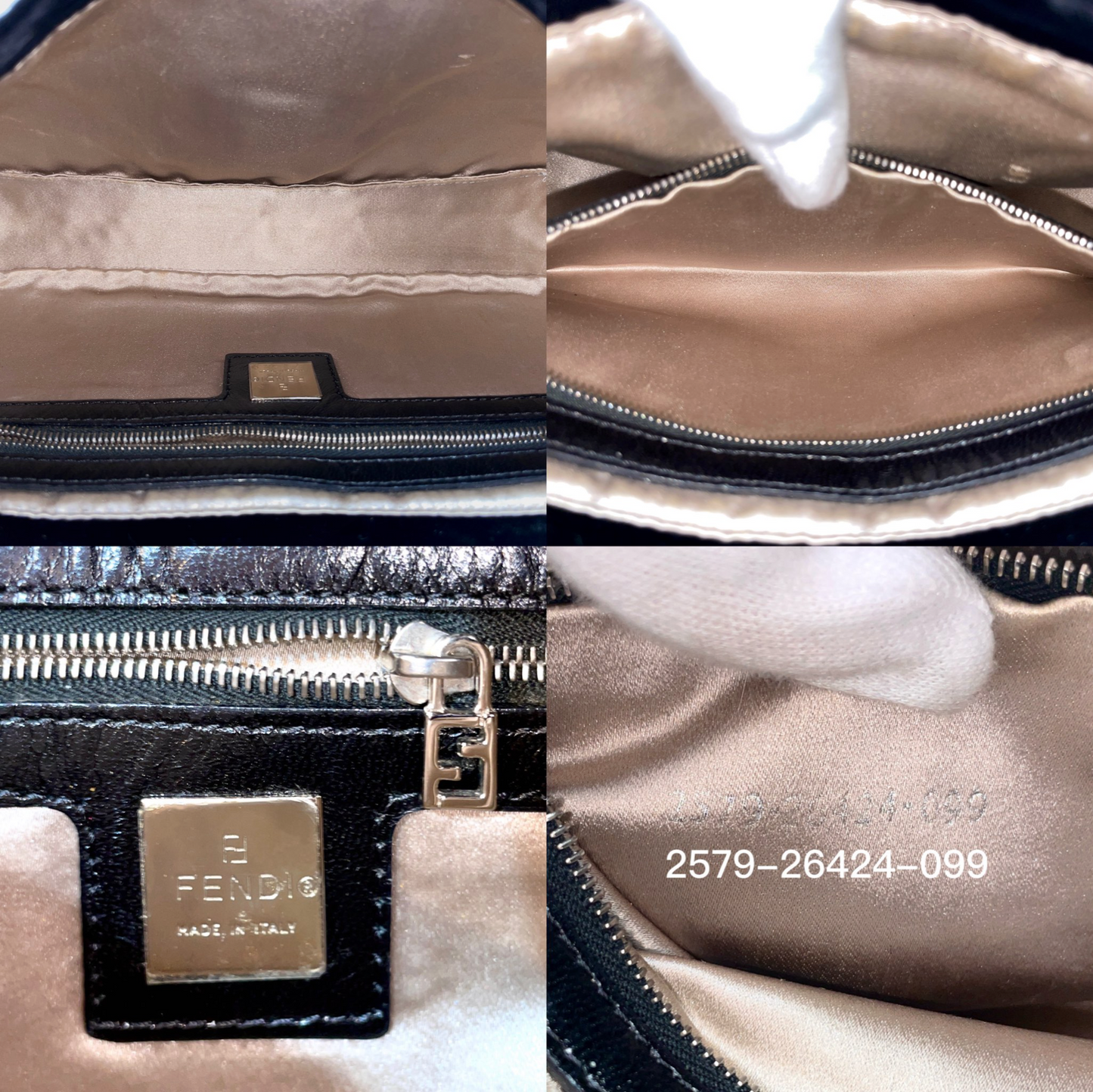 RARE☆☆☆☆FENDI Velvet Rhinestone Logo Hard Wear Mamma Baguette PM Shoulder Bag Black & Silver